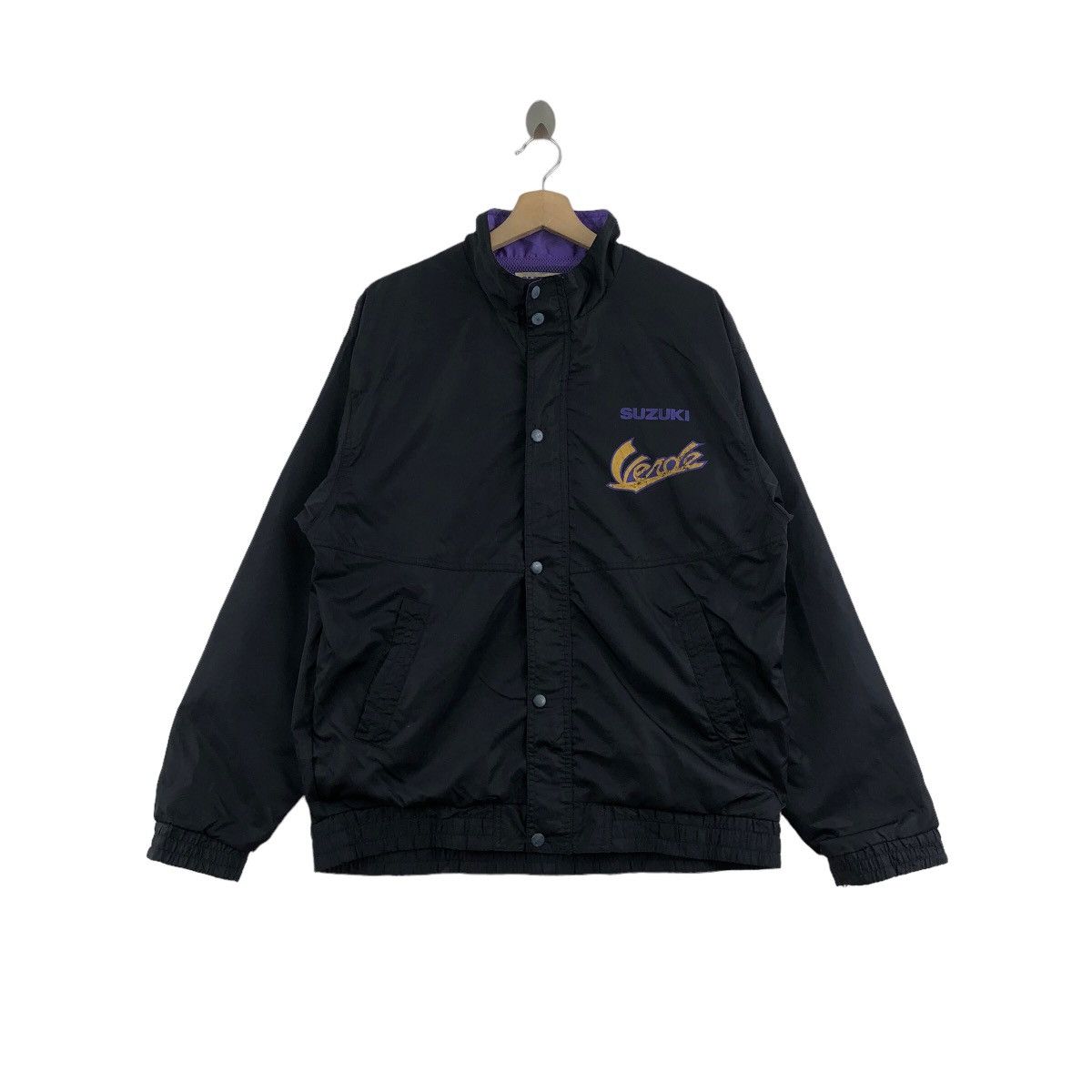 Image of Vintage 90's Suzuki Verde Jacket Big Logo Classic Motorcycle in Black, Men's (Size XL)