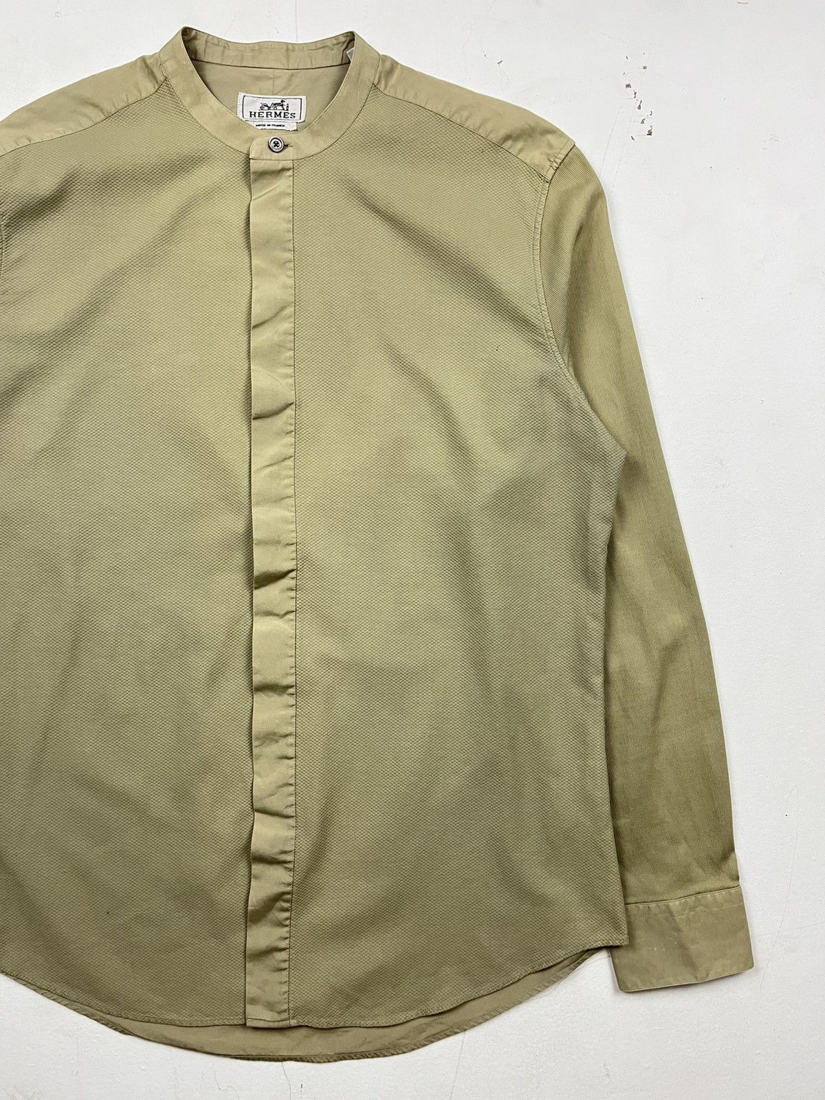 Designer × Hermes × Vintage Hermès Military-Inspired Band Collar Shirt – Made in France Size US XXS / EU 40 - 3 Thumbnail