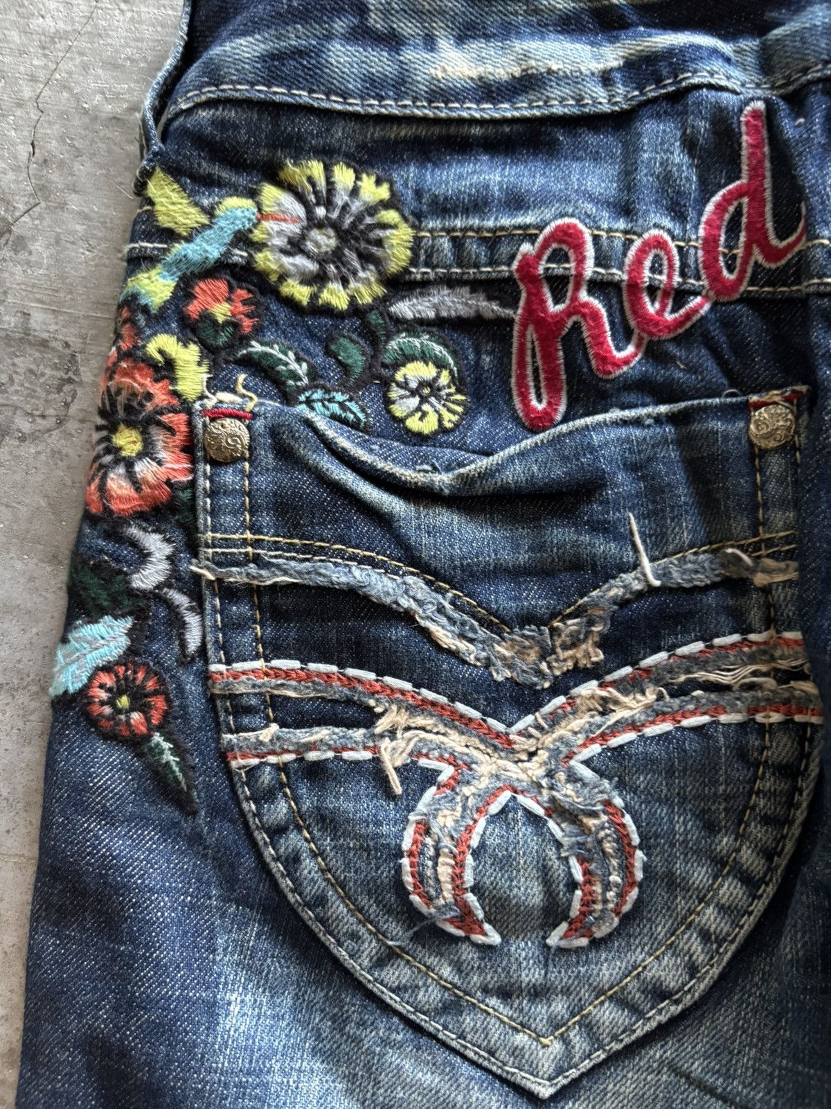 Hysteric Glamour RED PEPPER flare japanese denim floral patches low rise Size US 27 - 14 Thumbnail