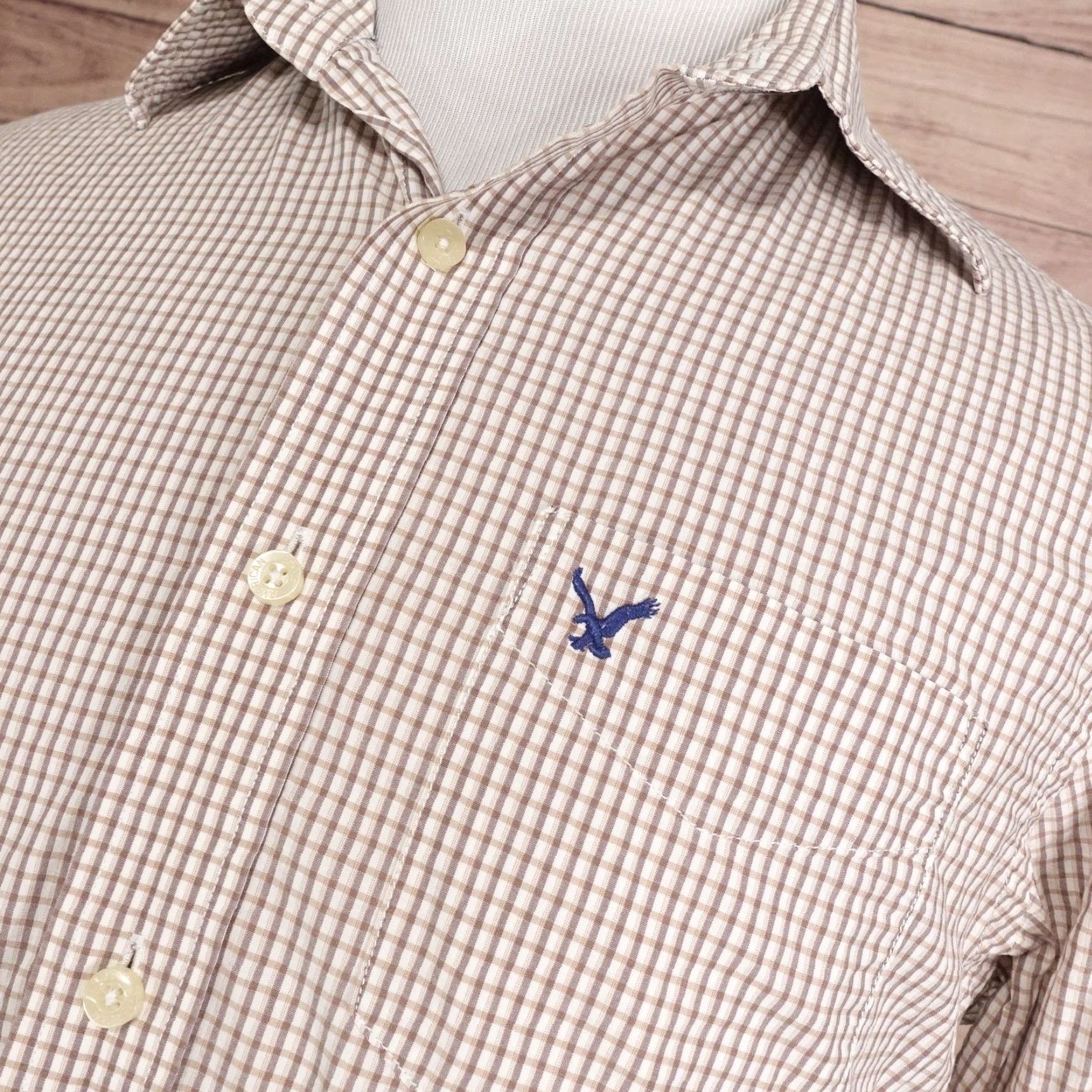 American Eagle Outfitters VINTAGE American Eagle Outfitters Shirt Mens M Beige Check Long Sleeve Button-Up Size US M / EU 48-50 / 2 - 2 Thumbnail