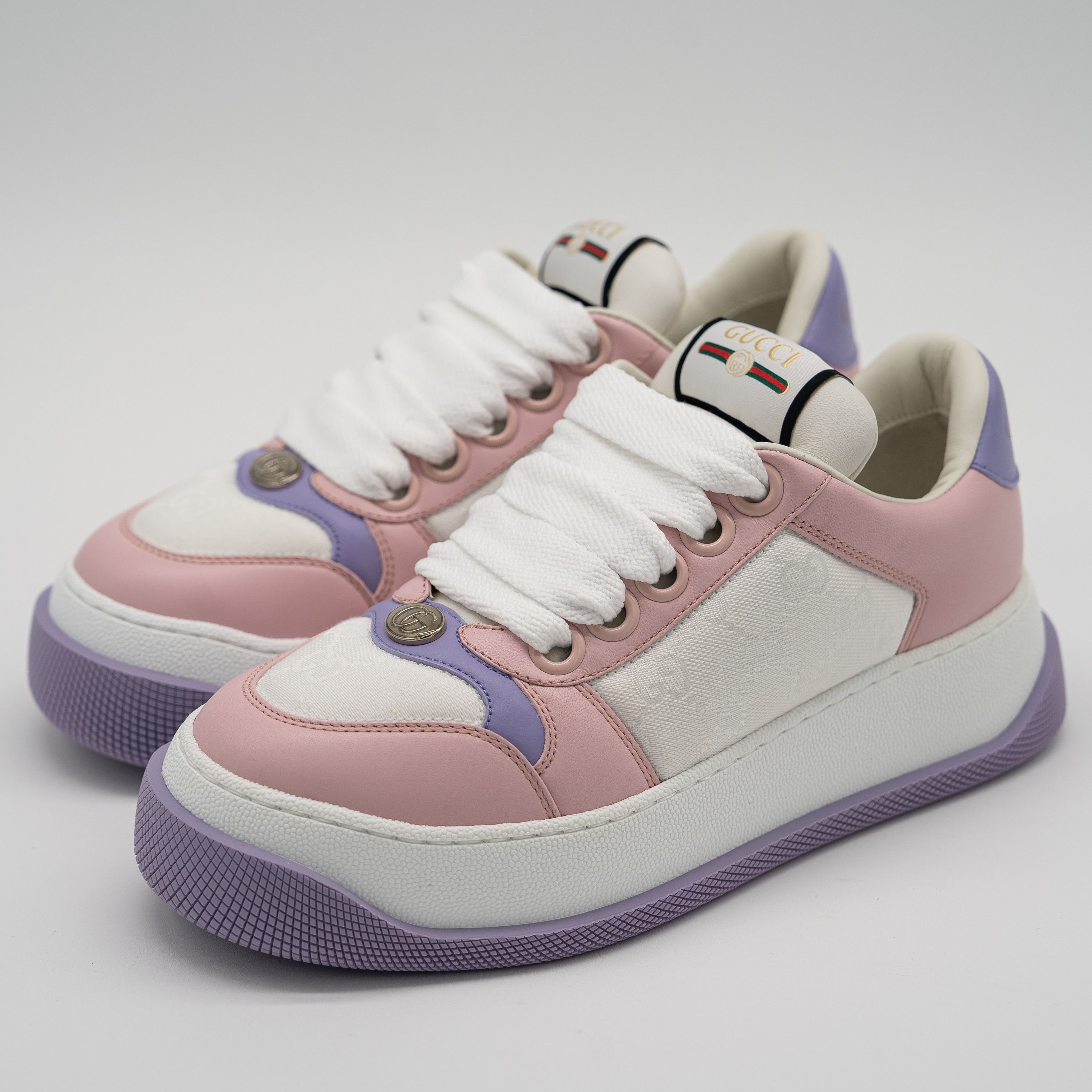 Gucci 7 US Gucci Double Screener Pink Puple Leather Sneakers GG Size US 7 / IT 37 - 1 Thumbnail