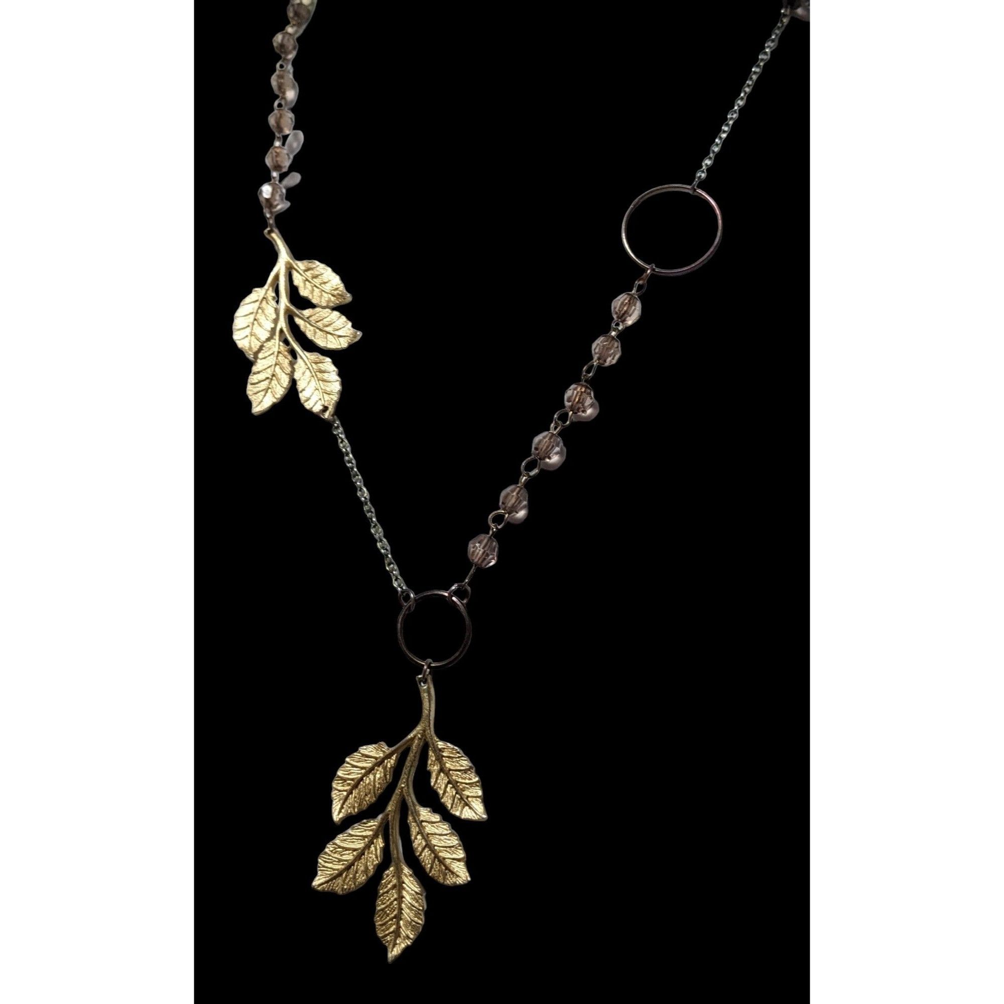 Other Asymmetrical Gold Beaded Leaf Necklace Size ONE SIZE - 3 Thumbnail