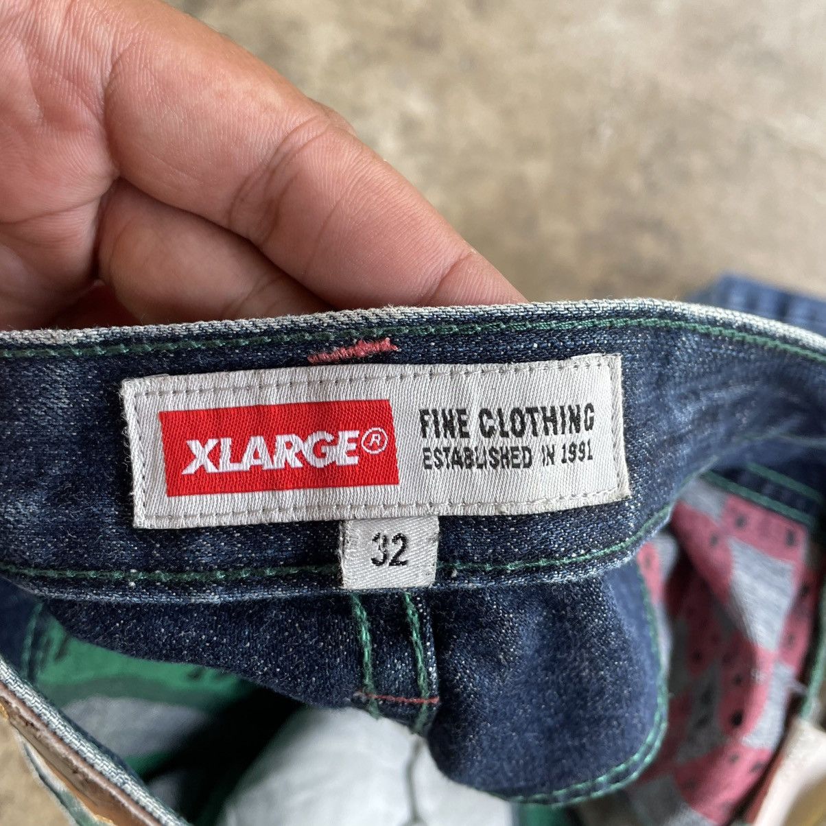 Vintage × Xlarge 🔥XLarge Stoned Washed Sick Skate Design Inside Denim Jeans Size US 33 - 13 Thumbnail