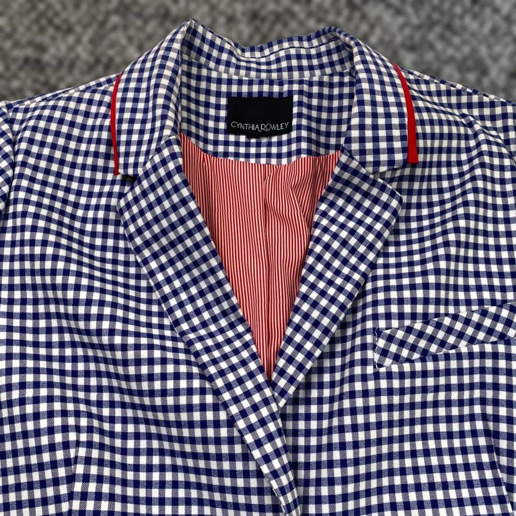 Cynthia Rowley Blazer Womens 16 Blue Check Single Button Long Sleeve Lined Jacket (Size 2XL)