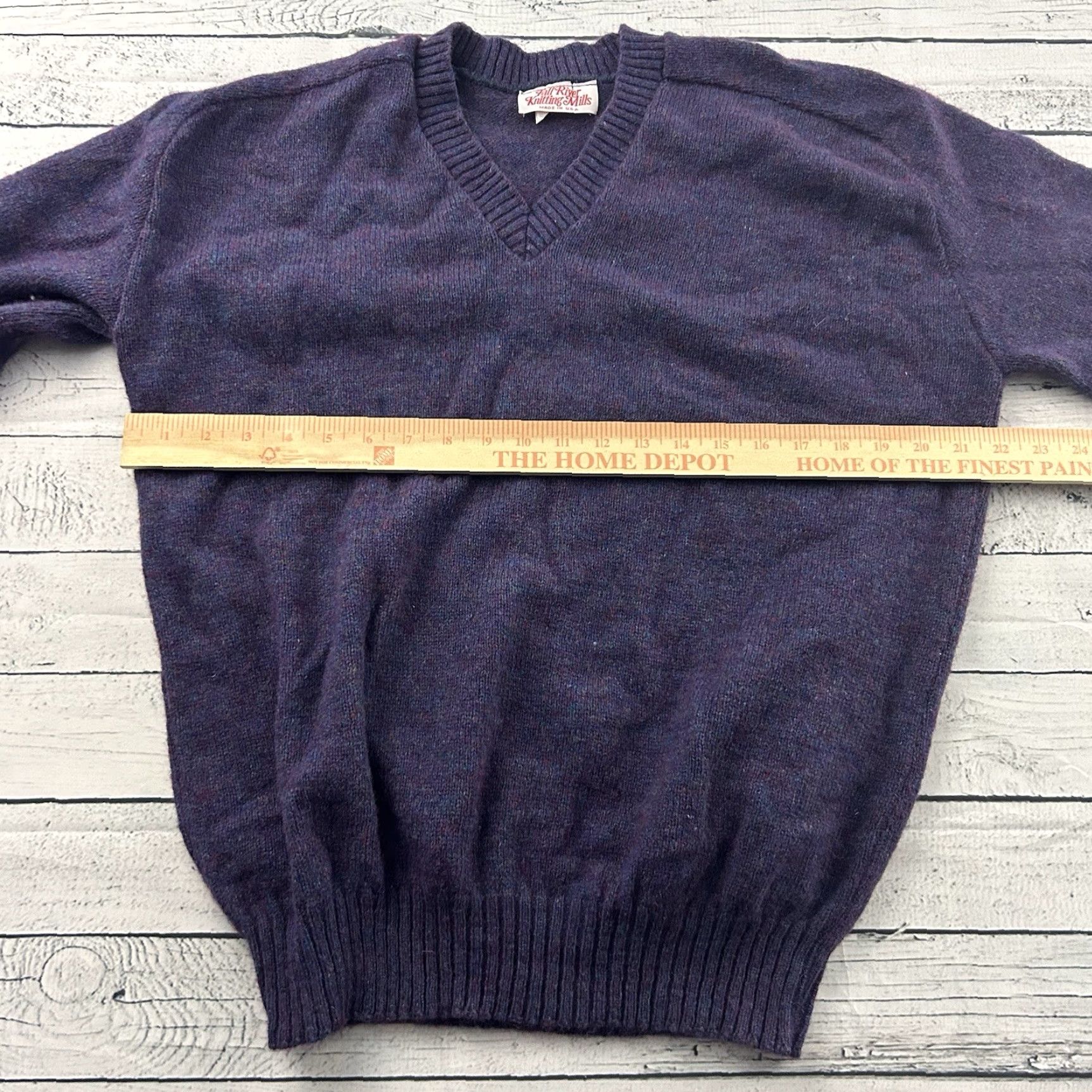Vintage VINTAGE Fall River Knitting Mills USA Wool Blend V Neck Sweater Men XL Purple Shirt Wool Knit Pullover 80s? Size US XL / EU 56 / 4 - 4 Thumbnail