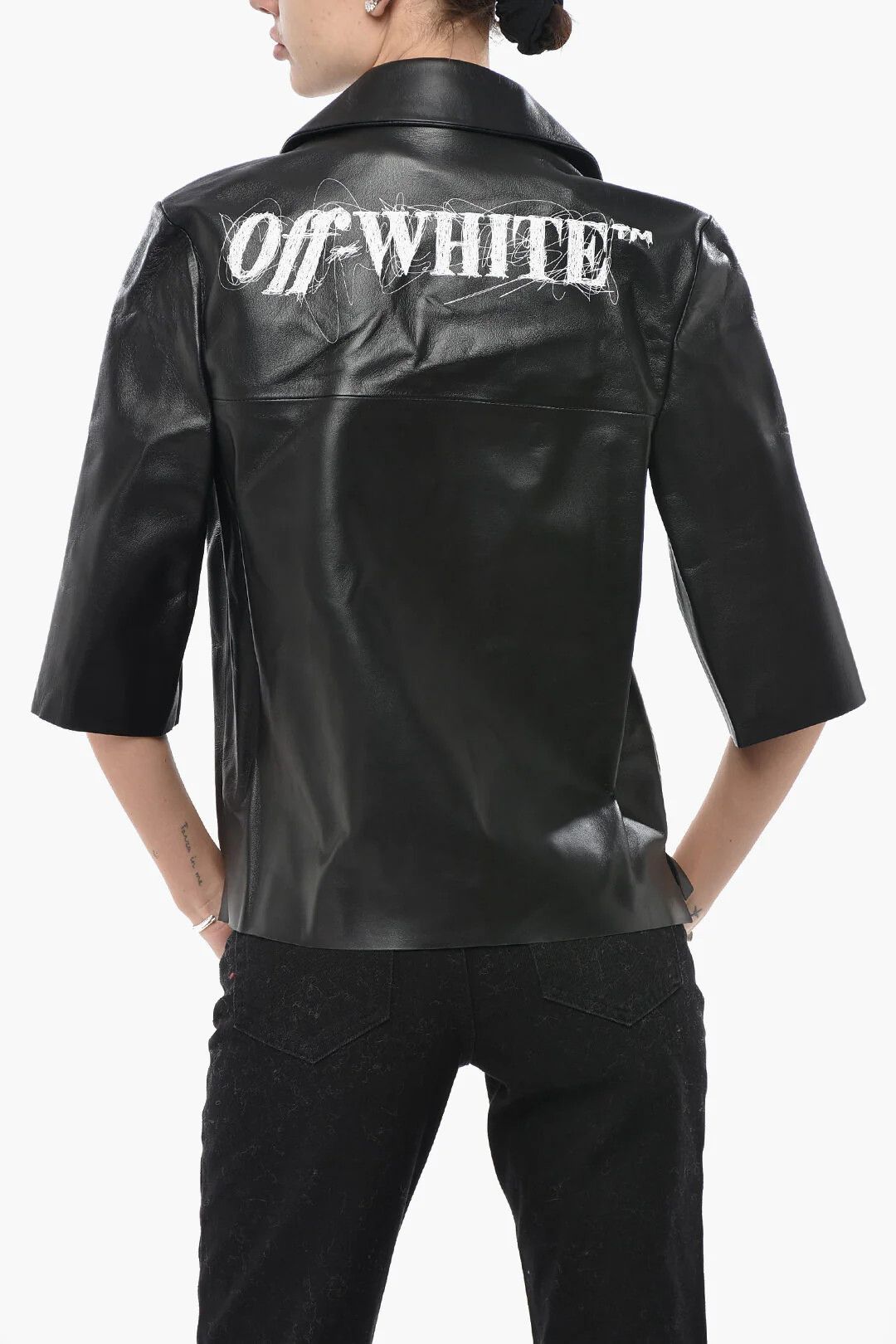 Off-White og1mm0426 Leather Bowling Shirt in Black Size S / US 4 / IT 40 - 2 Thumbnail