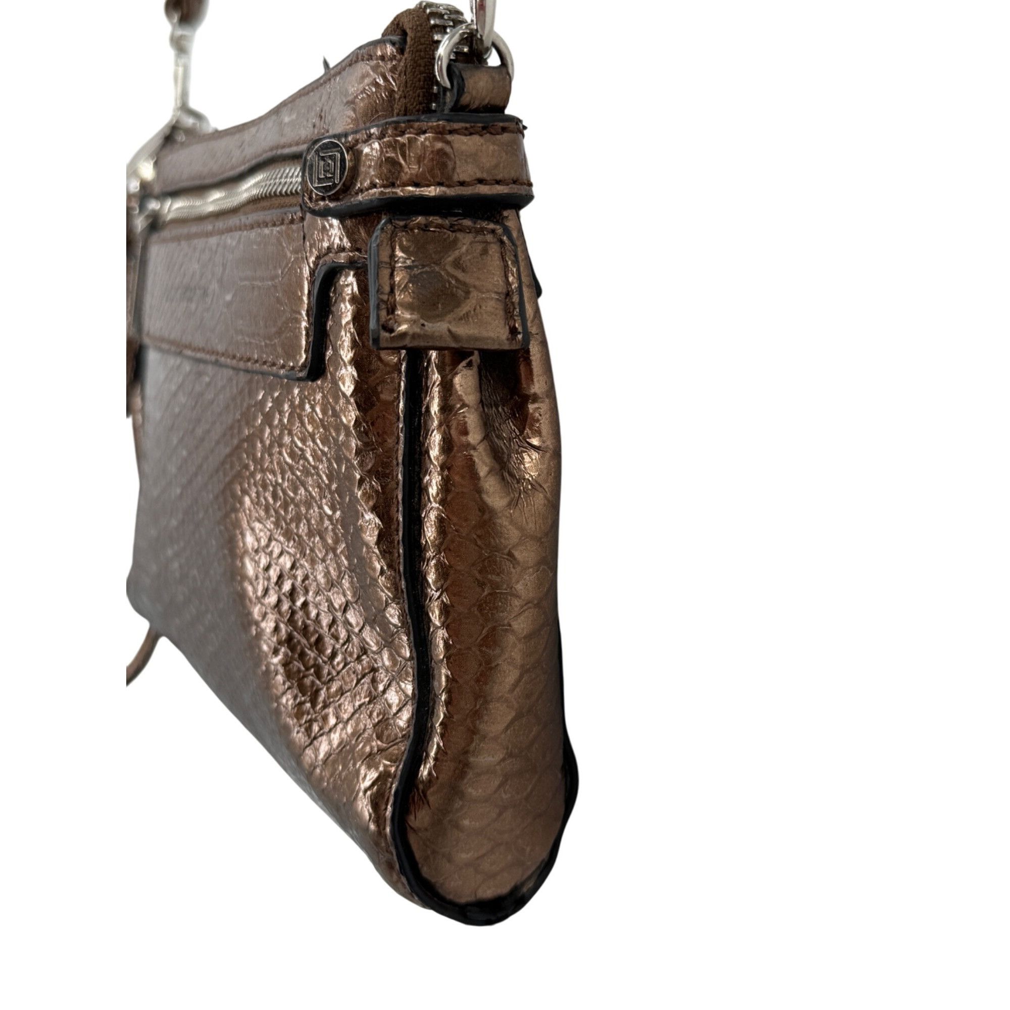 Liz Claiborne Metallic Bronze Snake-Embossed Faux Leather Crossbody Wristl Size ONE SIZE - 6 Thumbnail