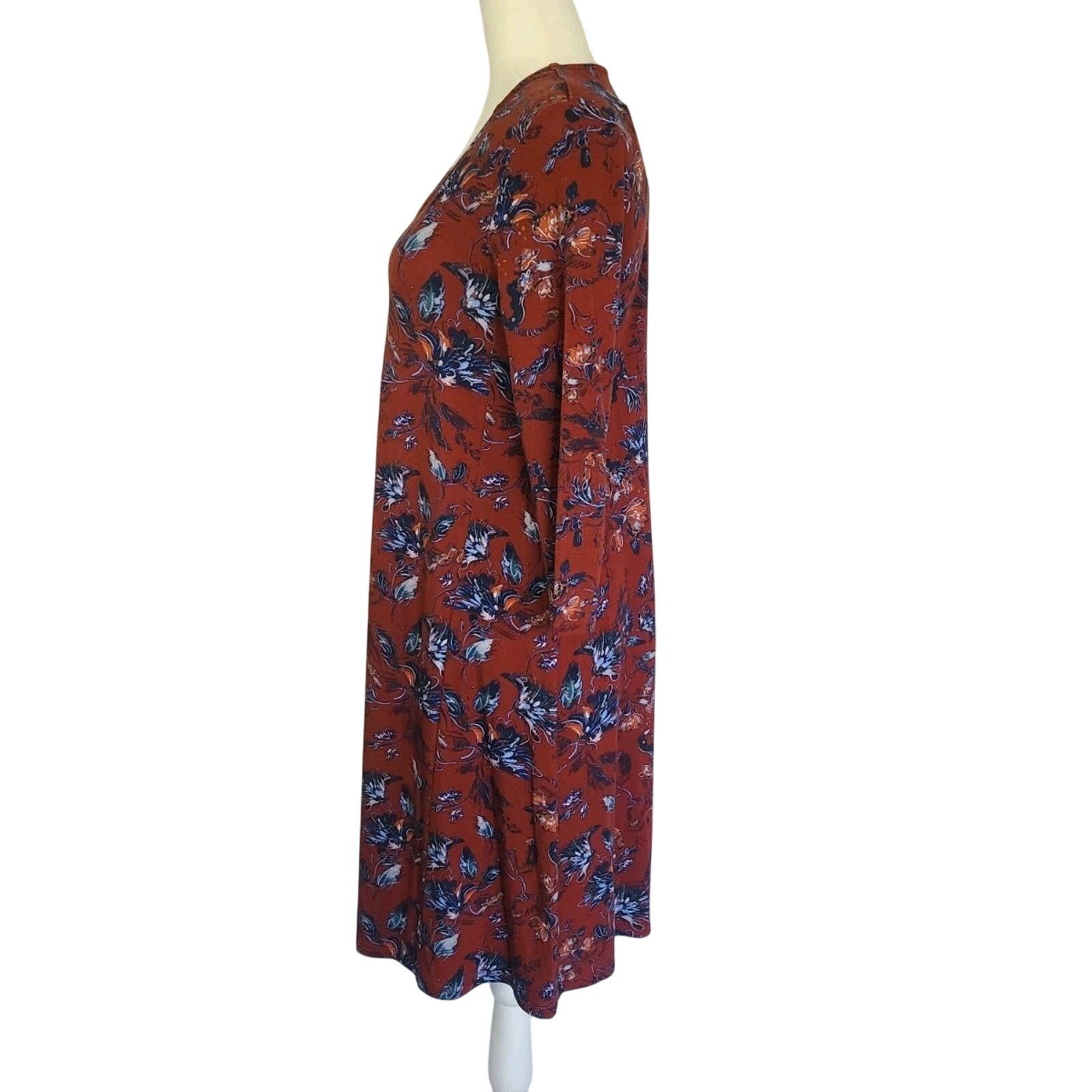 seamed knit trapeze dress GARNET HILL Size XS Floral Seamed Knit Trapeze Dress 3/4 Sleeve 48312 Rust  Red