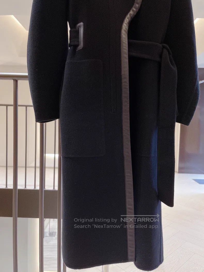 Hermes Hermes Black Leather Trimmed Cashmere Coat, 100% Cashmere Size XS / US 0-2 / IT 36-38 - 2 Thumbnail