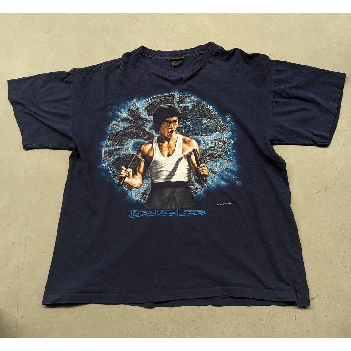 image of Hype x Movie Vintage Bruce Lee Changes Way Of The Dragon T-Shirt in Blue, Men's (Size XL)