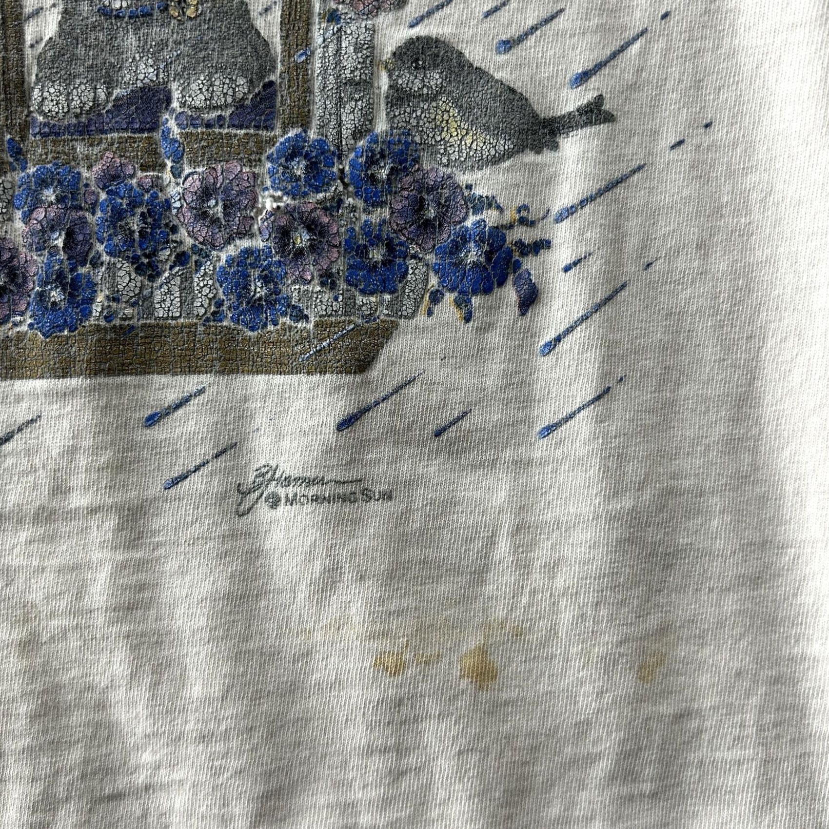 Vintage Vintage Morning Sun White Floral Animals Tee Womens Small Short Sleeve Crew Neck T-Shirt Size S / US 4 / IT 40 - 3 Thumbnail