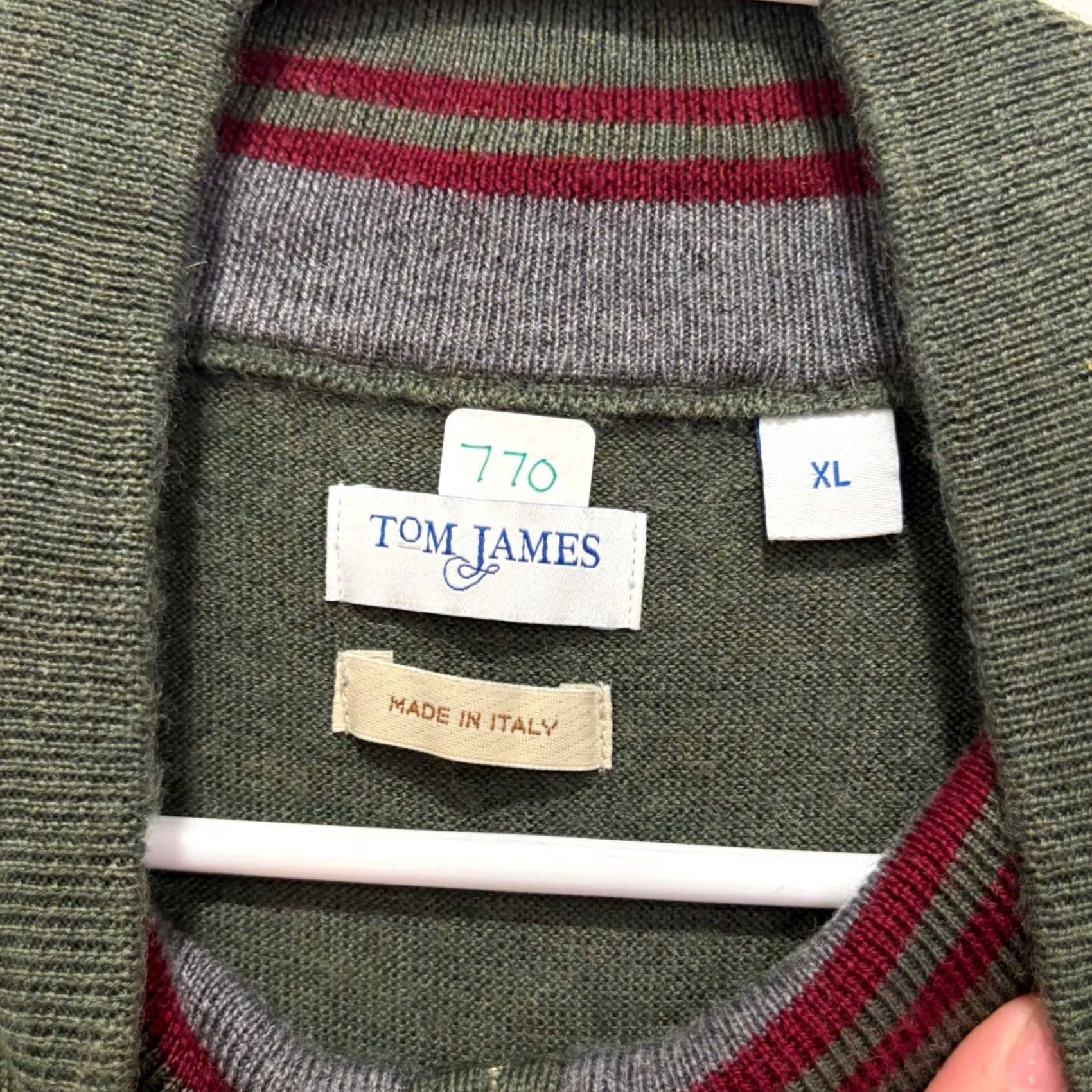 Olive Tom James Mens XL Olive Green Quarter Zip Sweater Vest Knit Made in Italy Golf Size US XL / EU 56 / 4 - 2 Thumbnail