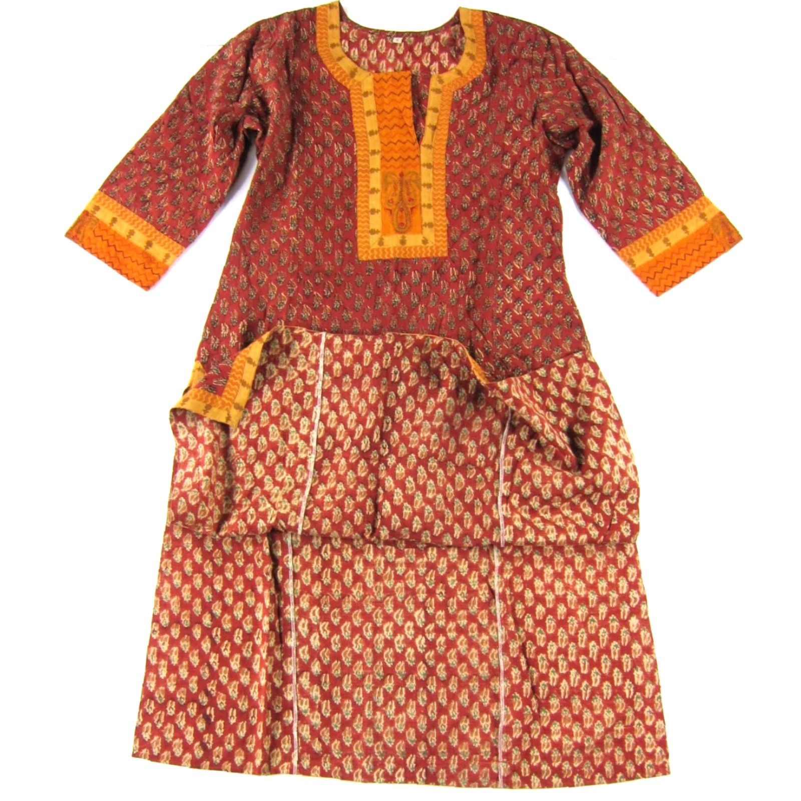 Vintage VINTAGE New VTG Made In India 100% Cotton Orange Red Floral Tunic Kurta Dress Women S Size S / US 4 / IT 40 - 5 Thumbnail