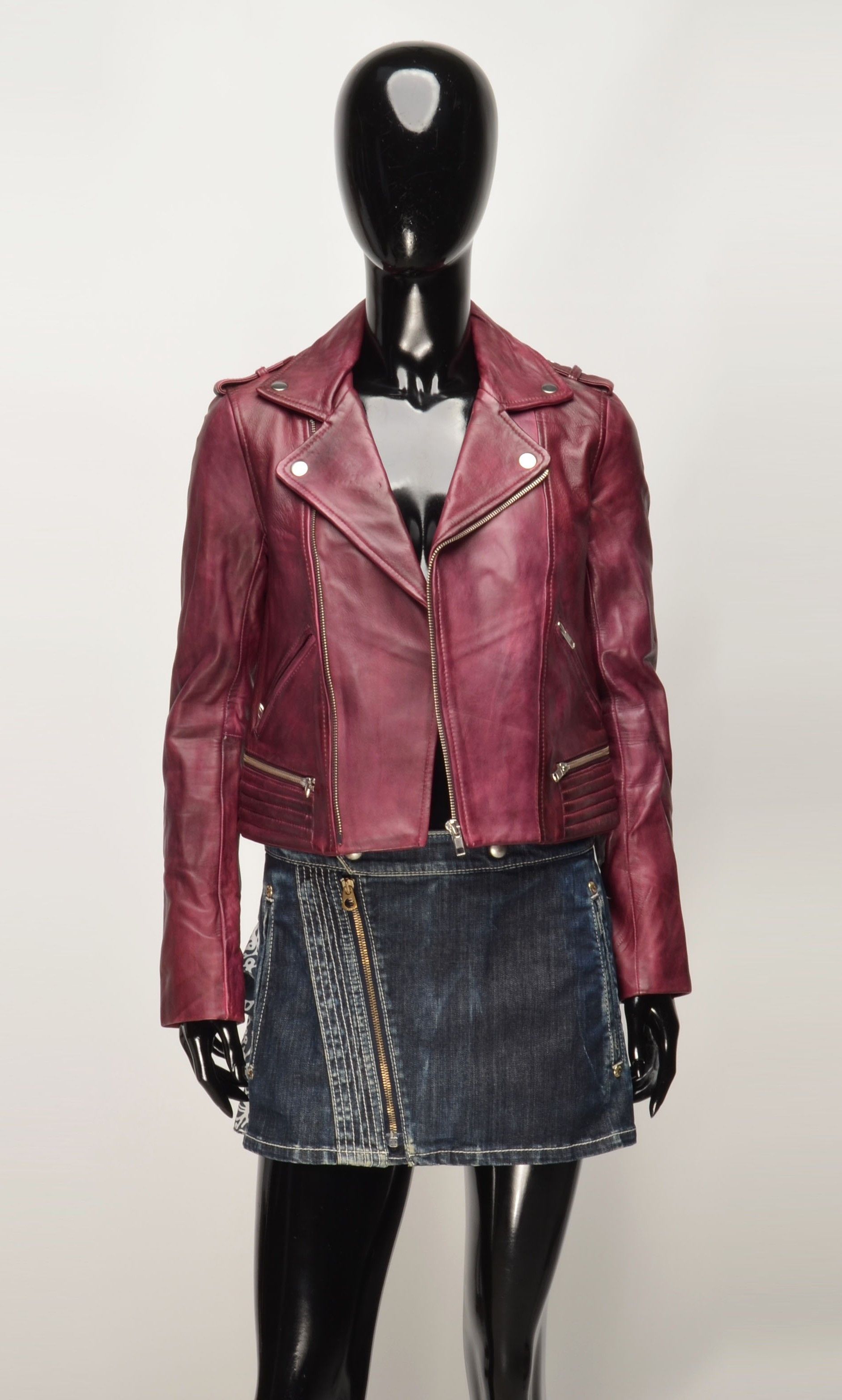 Maje Maje Burgundy Lamb Leather Biker Moto Punk Jacket Size S / US 4 / IT 40 - 12 Thumbnail