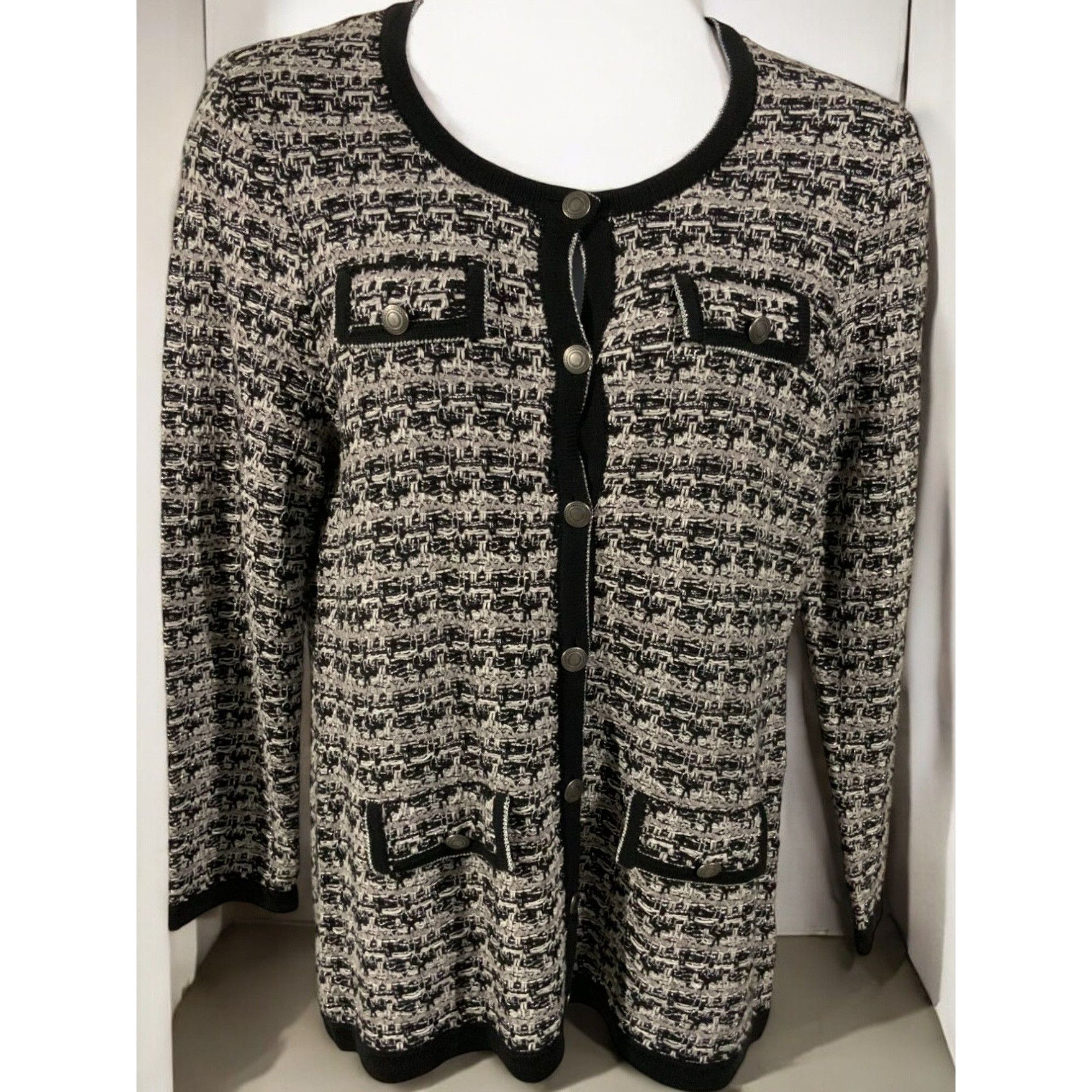 Preston & York Preston & York Textured Cardigan Black White New Large Size L / US 10 / IT 46 - 2 Thumbnail
