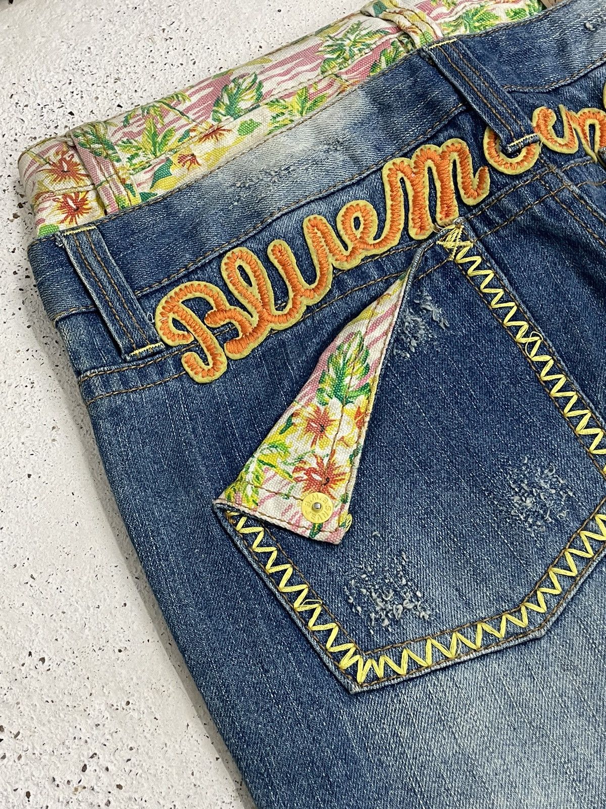 Blue Blue Japan Double Waist Moon Blue Floral Hawai Distress Hard Stiching Size US 28 / EU 44 - 19 Thumbnail