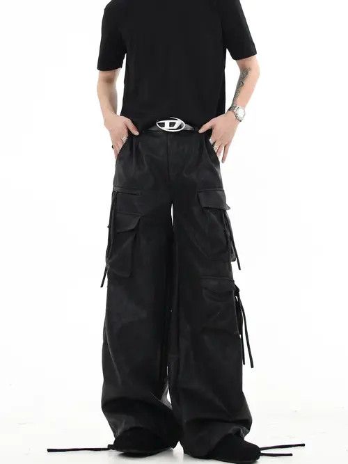 VIBE Faux Leather Black Cargo Denim Jeans Size US 30 / EU 46 - 4 Thumbnail