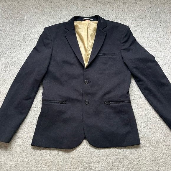 RNT23 Ron Tomson RNT23 Men’s Black Sport Coat Blazer Jacket Zipper Size 40R - 4 Thumbnail