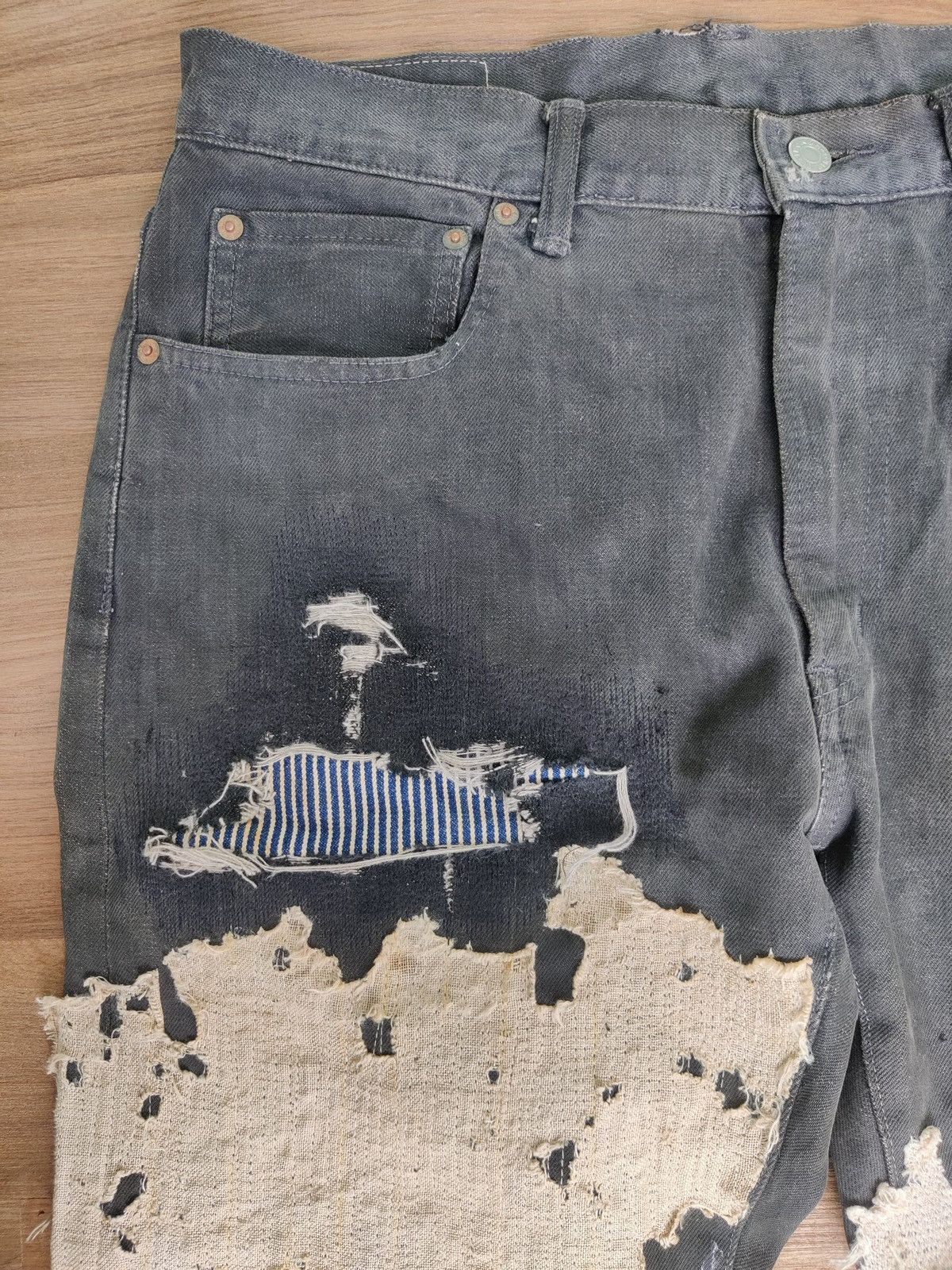 HOLLYWOOD RANCH MARKET Vintage Selvedge Hr Market Custom Patchwork Denim Jeans Size US 31 - 4 Thumbnail