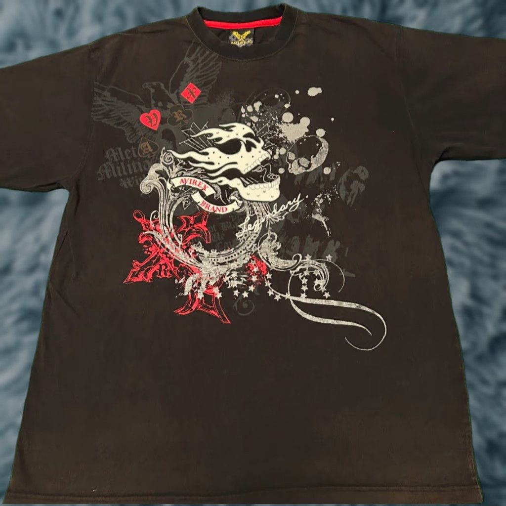 Avirex VINTAGE Avirex T-Shirt Mens 2XL Black Short Sleeve Skull Flames Rhinestone Jewel Hip Hop Punk 90s Y2K Shirt Size US XXL / EU 58 / 5 - 1 Thumbnail