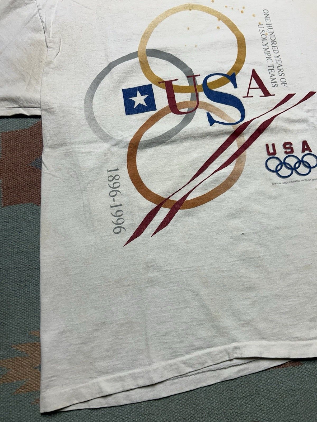 Vintage Vtg 90s t shirt USA Olympics 1996 100 years grunge Hanes XL Size US XL / EU 56 / 4 - 3 Thumbnail
