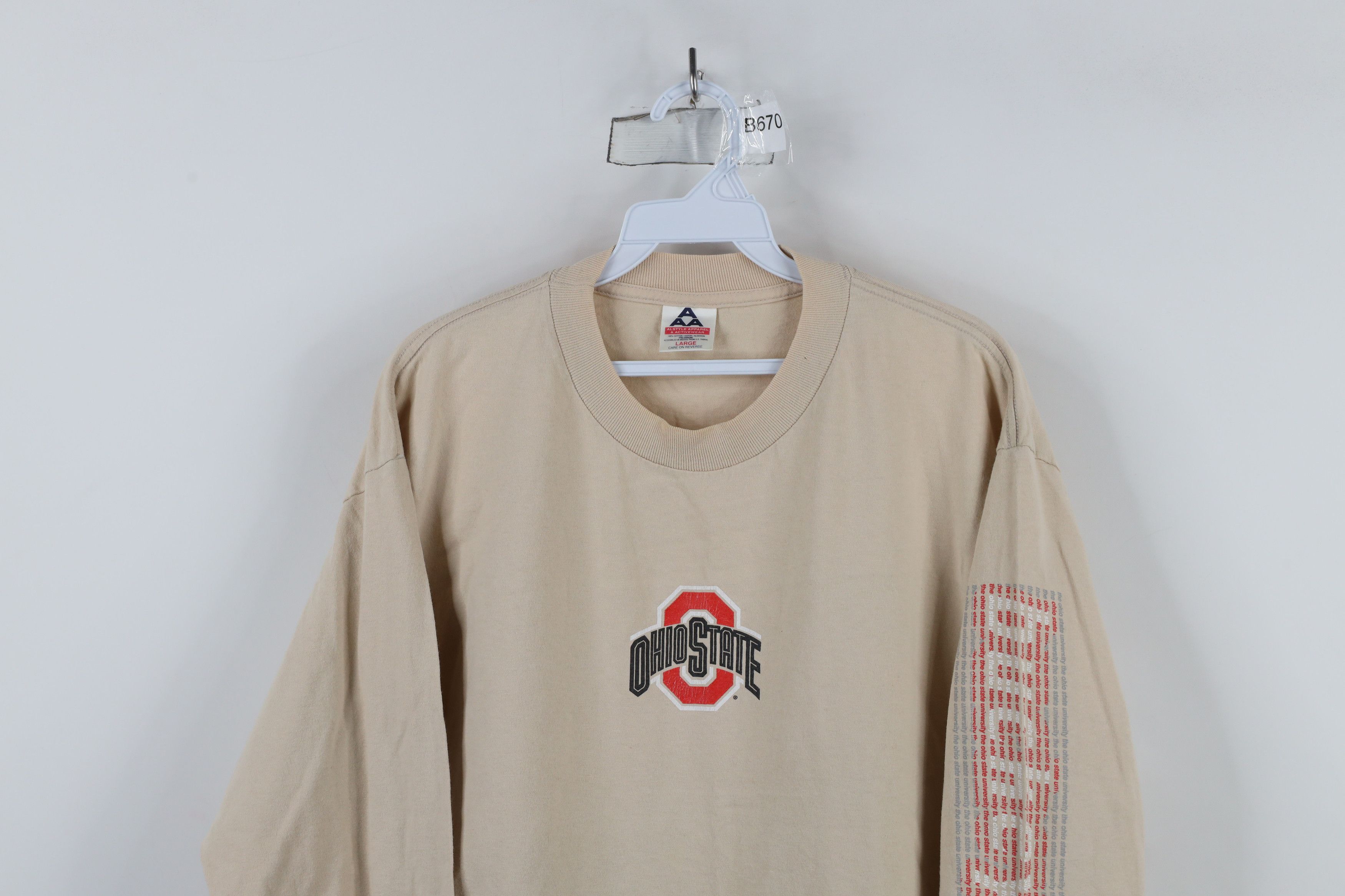 Vintage Vintage 90s Ohio State University Long Sleeve T-Shirt Beige Size US L / EU 52-54 / 3 - 2 Thumbnail
