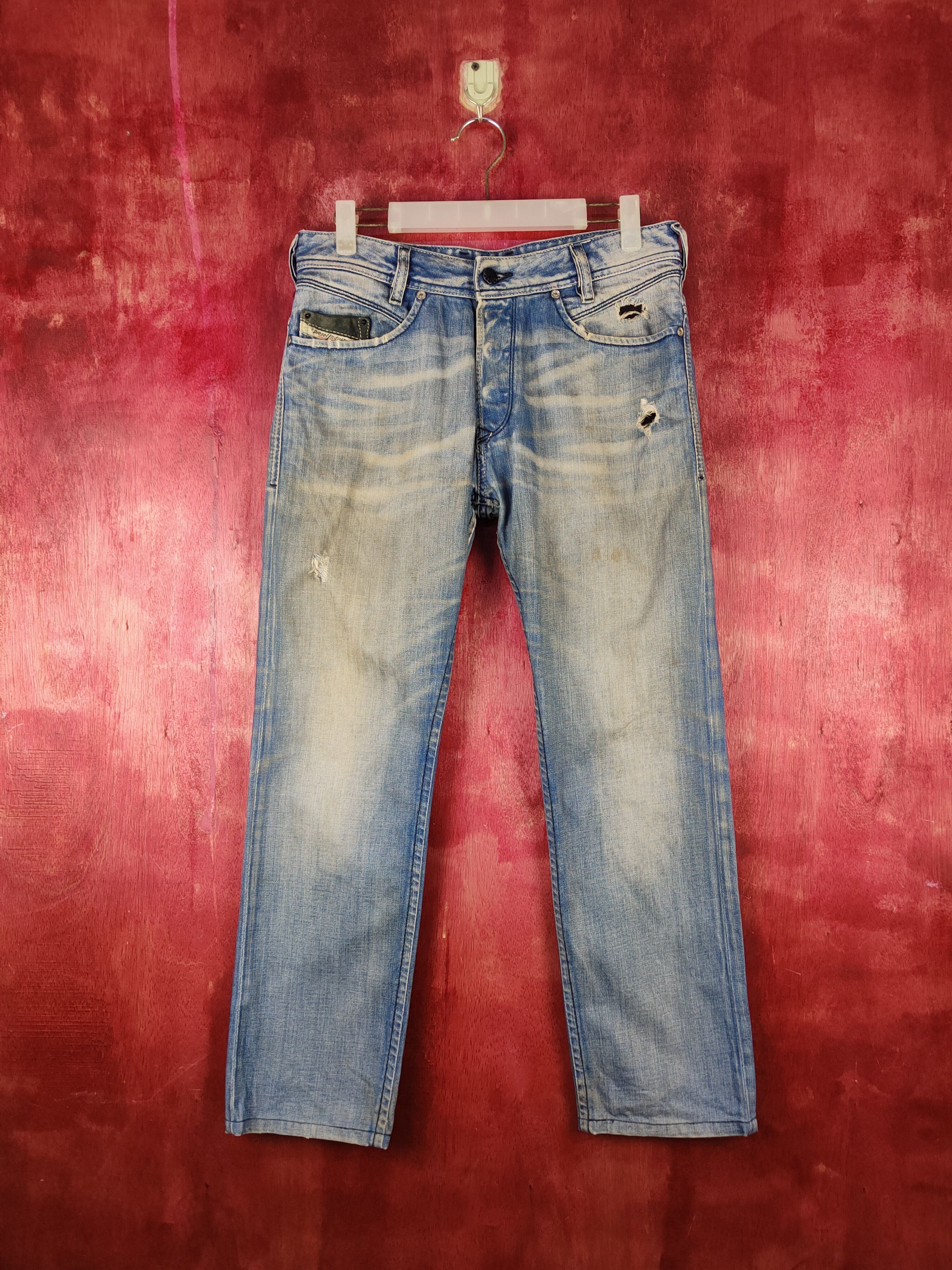 image of Diesel Industry Blue Faded Distressed Ripped Jeans S2052 in Blue Denim, Men's (Size 29)