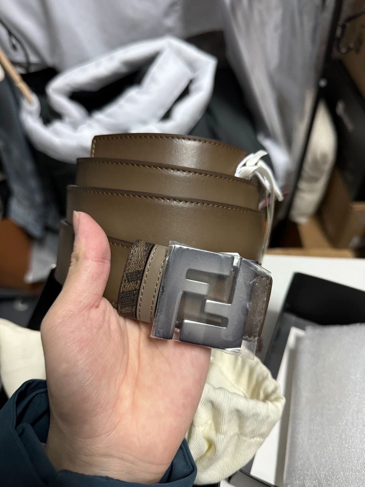 Fendi Fendi FF Classic Double-Sided Leather & Canvas Belt 110 Size ONE SIZE - 1 Thumbnail