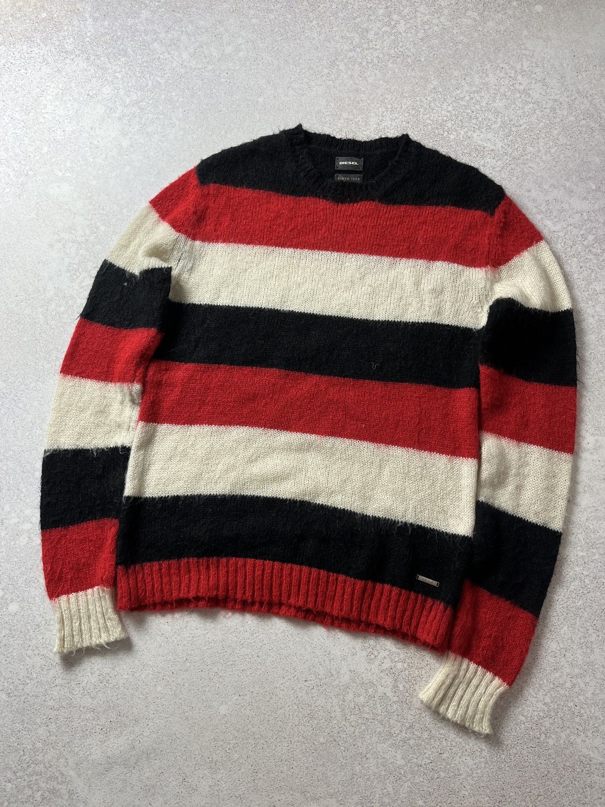 Diesel Striped Mohair Sweater Black White Red