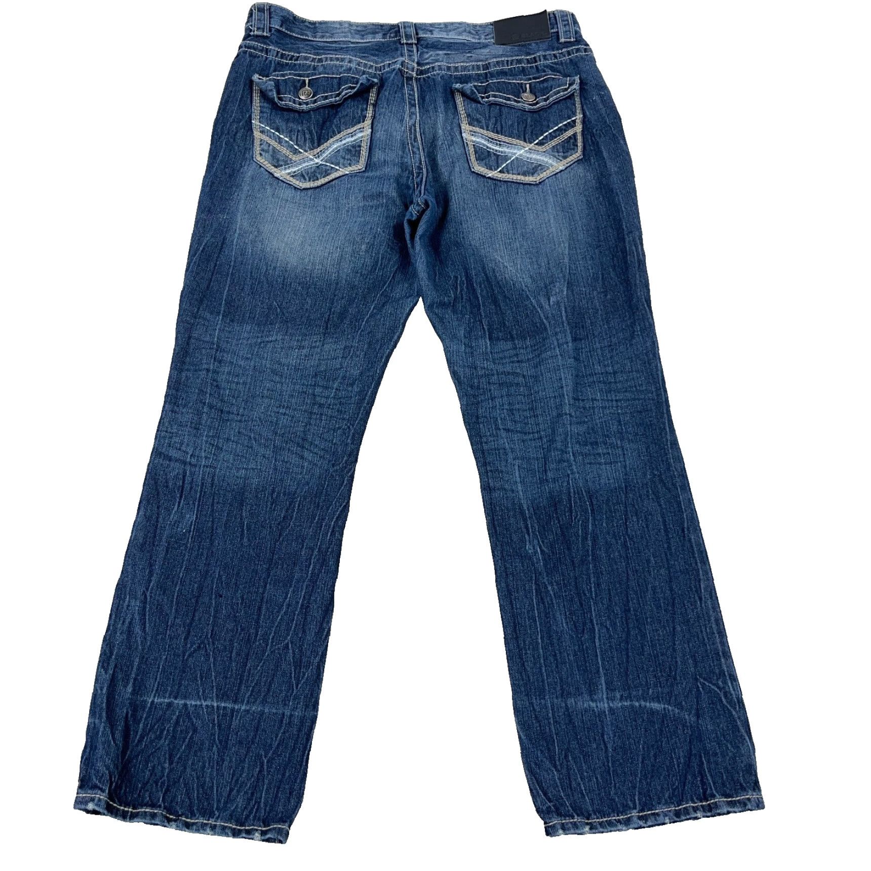 Vintage Black Jeans Men 38x32 Relaxed Straight 5-Pocket Embroidered Blue Denim Cotton Polyester Spandex Mid Rise Casual All Seasons Mens Jeans Size US 38 / EU 54 - 2 Thumbnail