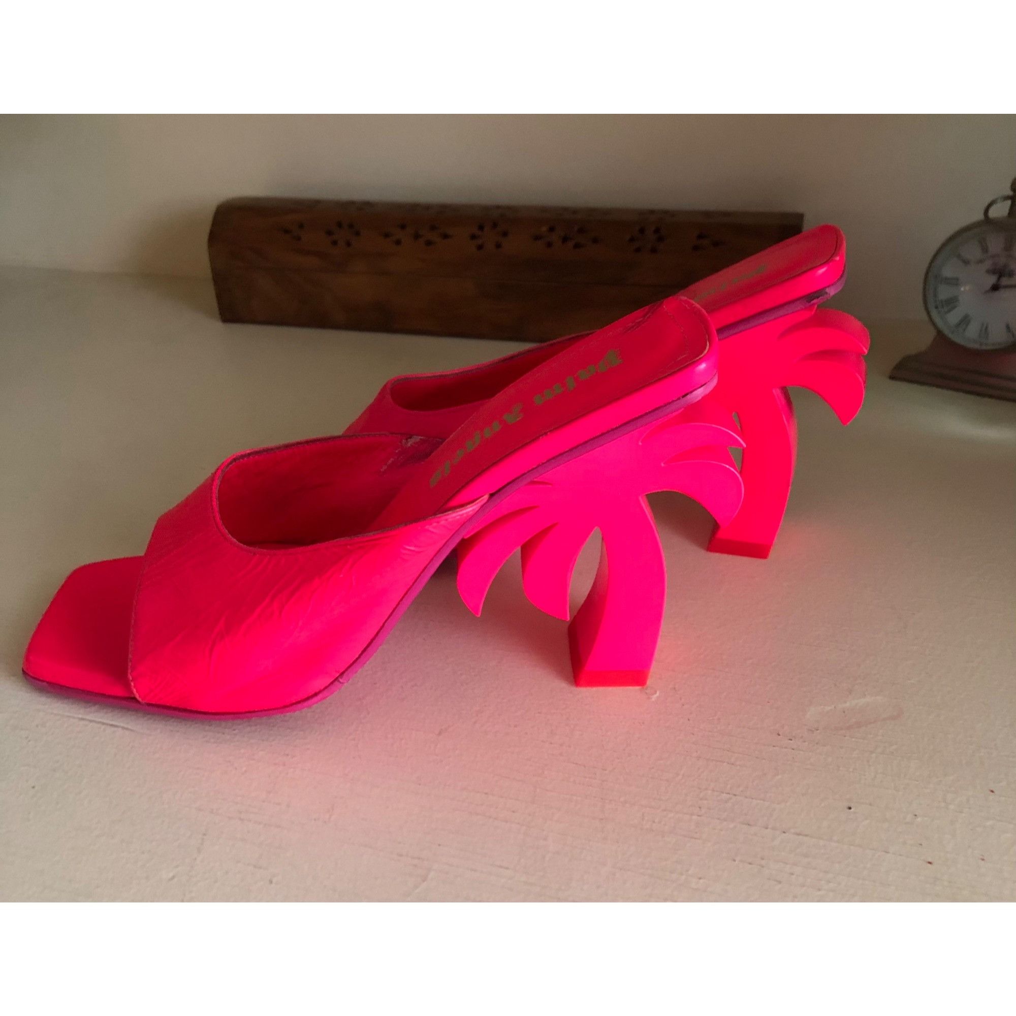 Palm Angels Women's Palm Angels Mule FUCHSIA Neon Pink Palm Tree Heel Si Size US 6.5 / IT 36.5 - 4 Thumbnail