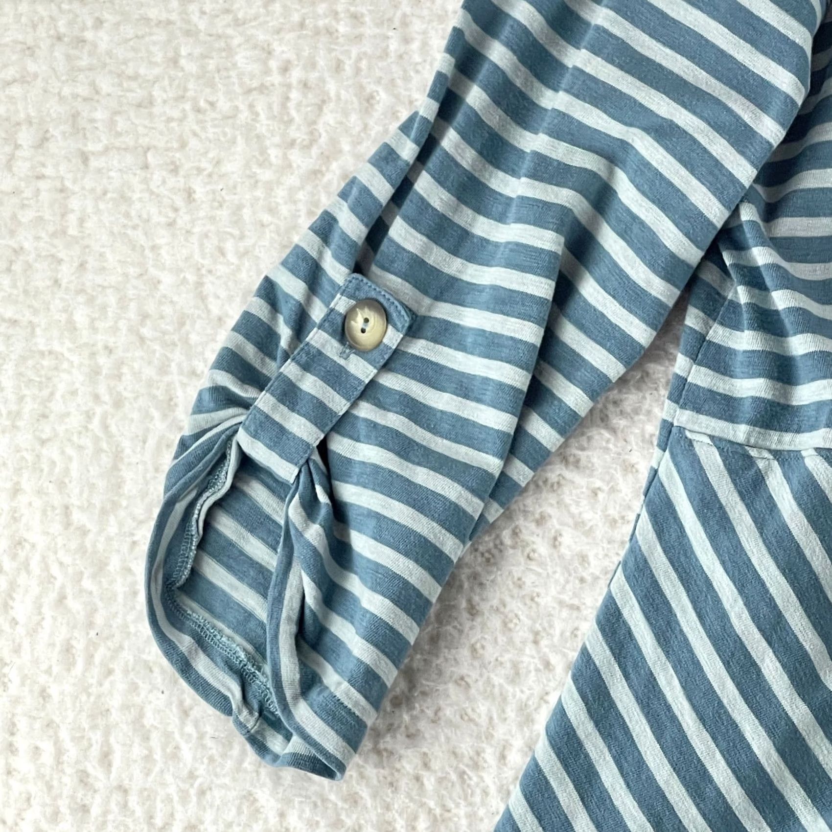 Soft Surroundings Soft Surroundings Preston Stripe Shirt Womens Large Green Roll Tab Sleeve Casual Size L / US 10 / IT 46 - 6 Thumbnail