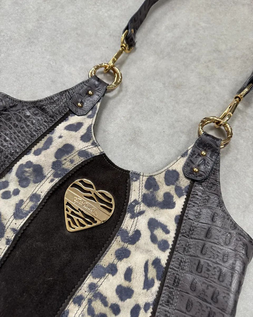 Just Cavalli Just Cavalli Brown Suede Crocodile Effect Leather Leopard Shoulder Bag Size ONE SIZE - 4 Thumbnail