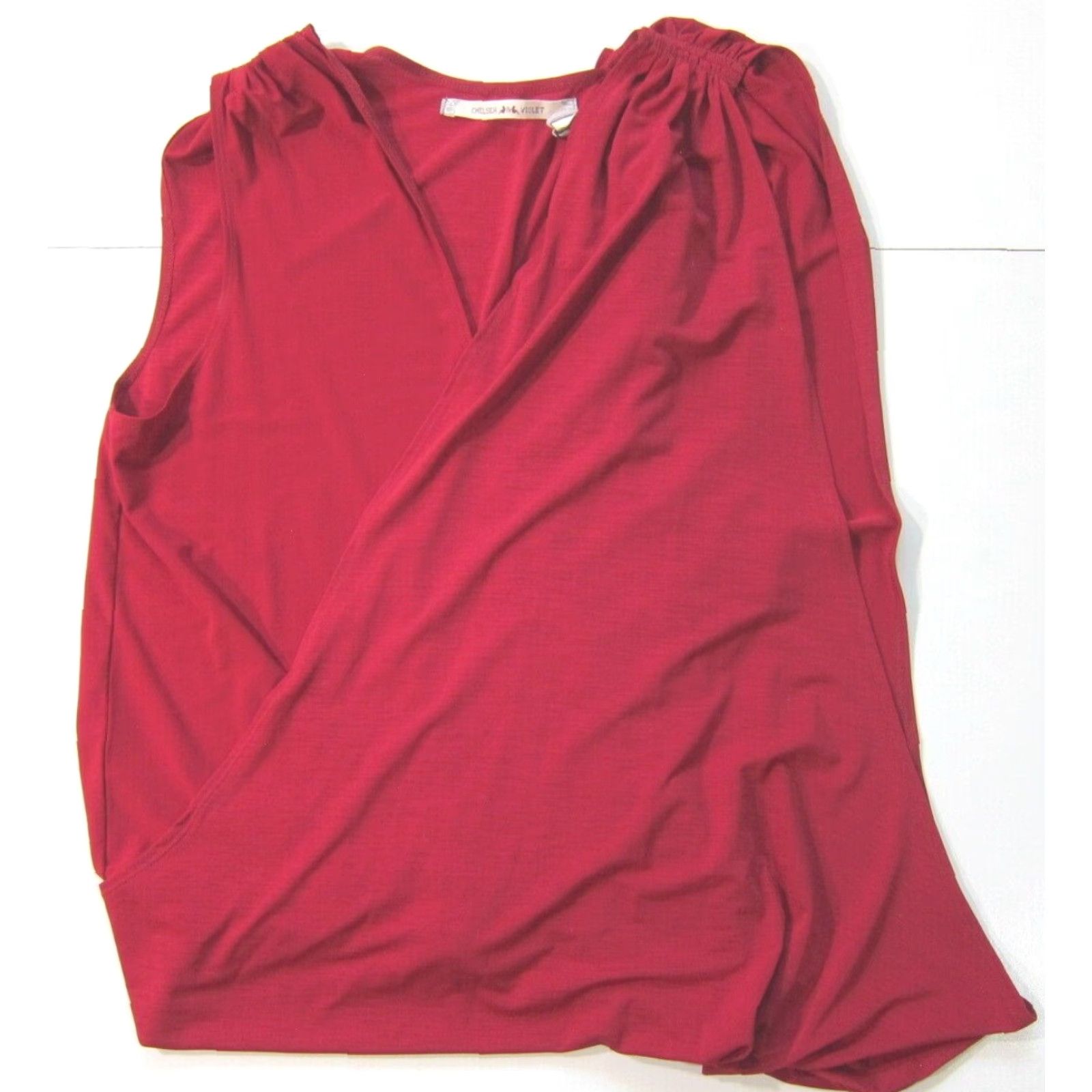 Vintage Chelsea & Violet NWT Blouse Women L Sleeveless Red Stretch Glama Moto Wrap V-Neck Top Size L / US 10 / IT 46 - 5 Thumbnail