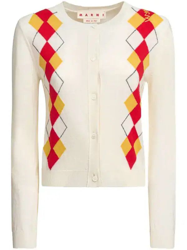 Marni o1w1db10426 Diamond-Pattern Cardigan in White Size S / US 4 / IT 40 - 1 Thumbnail