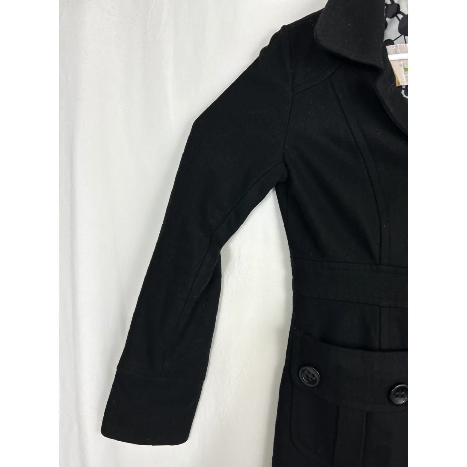 Anthropologie anthropologie Pea Coat Womens Small Black Wool Blend Coat with Lined Pockets Button Up Tulle detailing Size S / US 4 / IT 40 - 2 Thumbnail