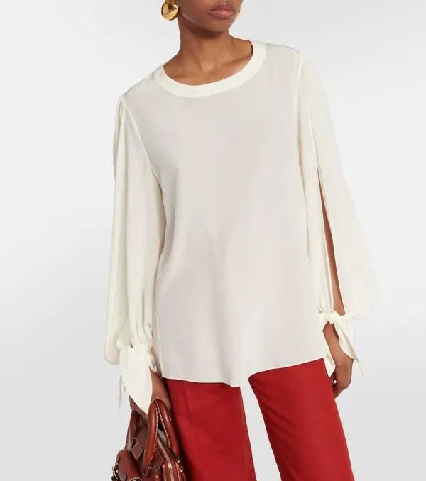 Chloe o1y0825 Silk Blouse in Ivory Size M / US 6-8 / IT 42-44 - 3 Thumbnail
