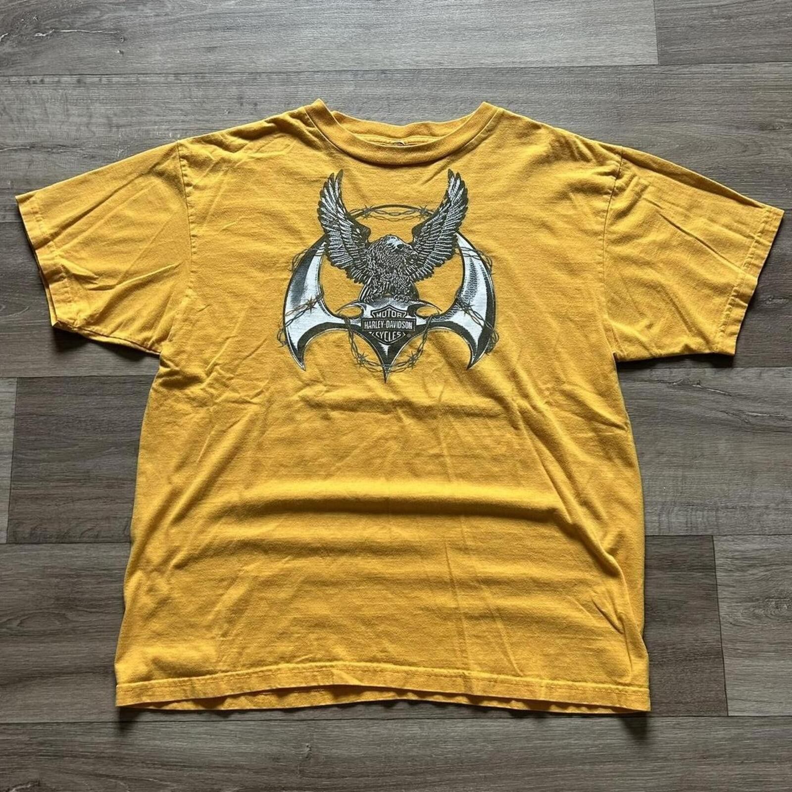 Harley Davidson Vintage y2k Harley Davidson yellow t-shirt with eagle design Size US L / EU 52-54 / 3 - 1 Thumbnail