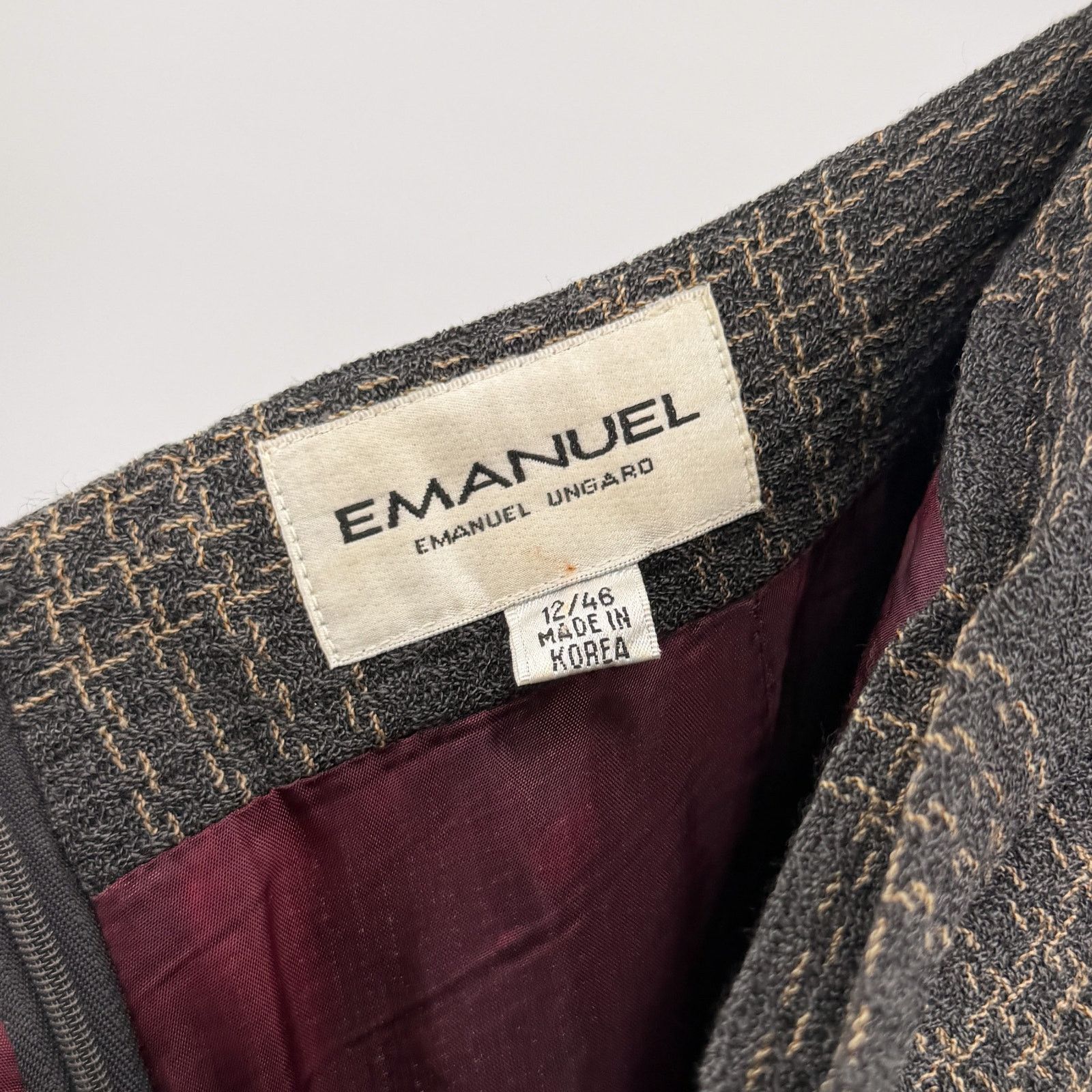 Emanuel Ungaro Vintage 90s Gray Wool Plaid Double Breasted Skirt Suit Size XL / US 12-14 / IT 48-50 - 8 Thumbnail