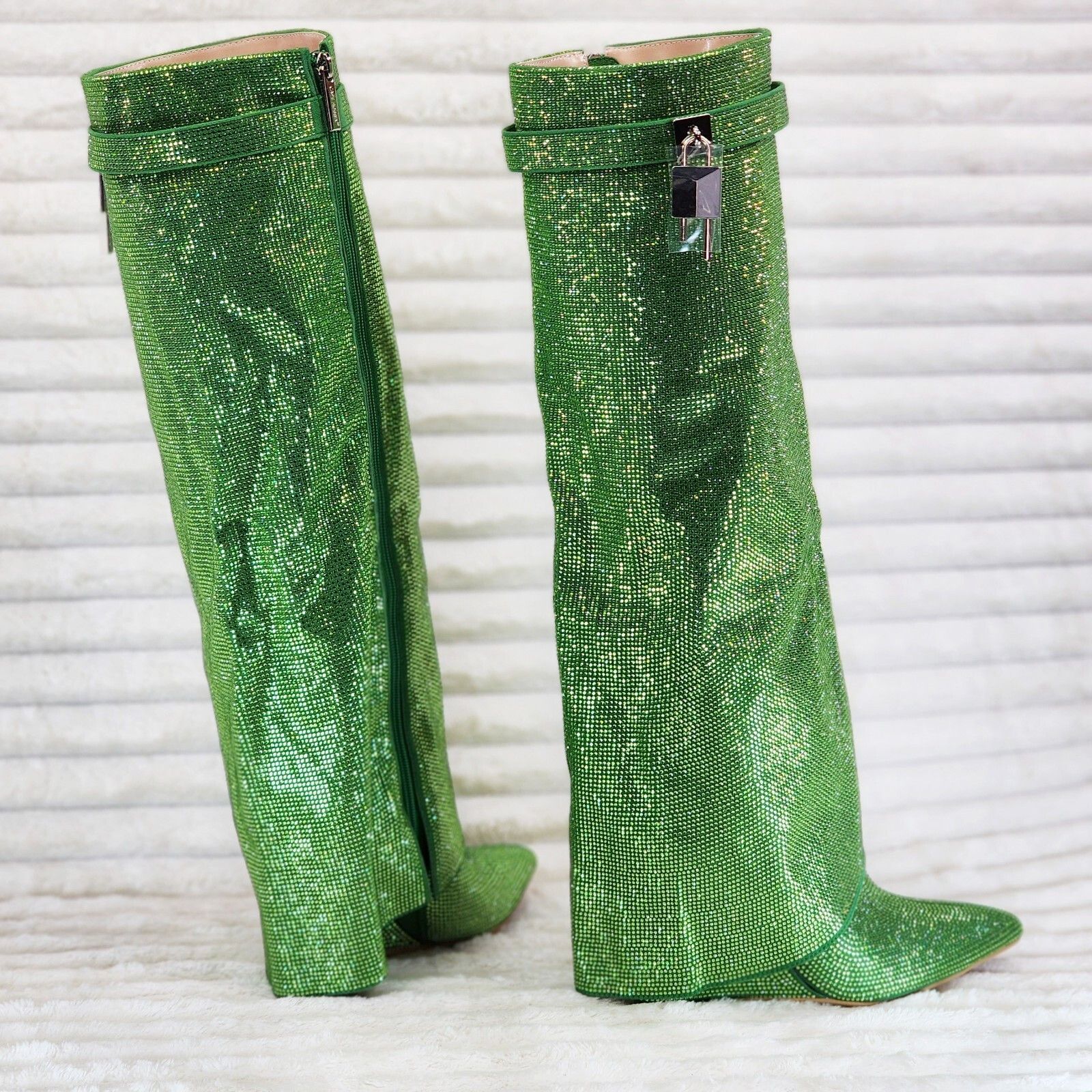 Other Super Sparkle Sharky Skirted Fold Over Wedge Heel Knee Boots Size US 6.5 / IT 36.5 - 4 Thumbnail