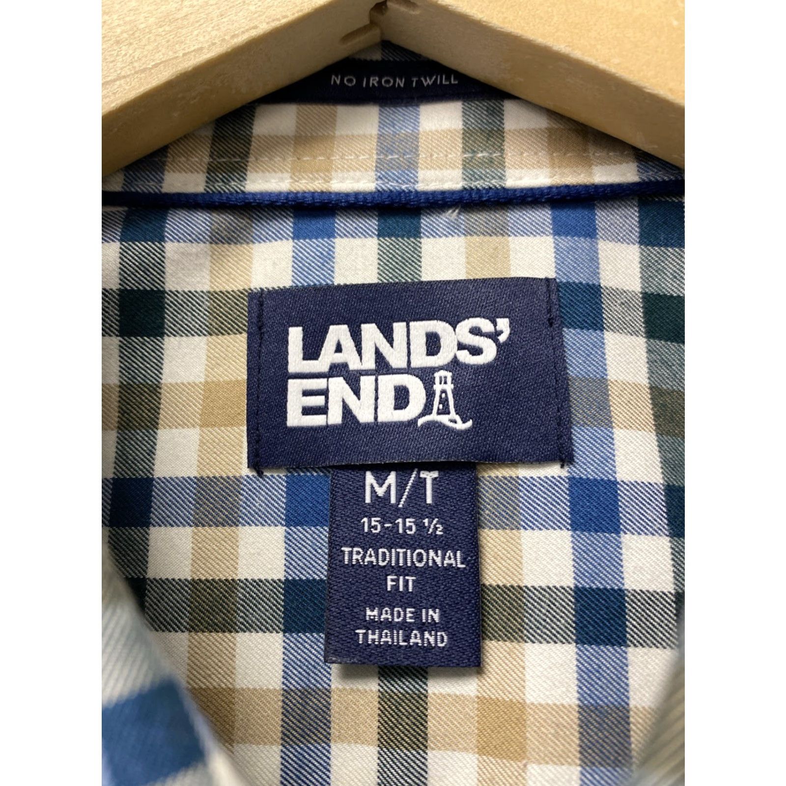 Lands' End Lands' End Button-Up Shirt Mens M Tall Tan Blue Plaid Check Long Sleeve /0487 Size US M / EU 48-50 / 2 - 4 Thumbnail