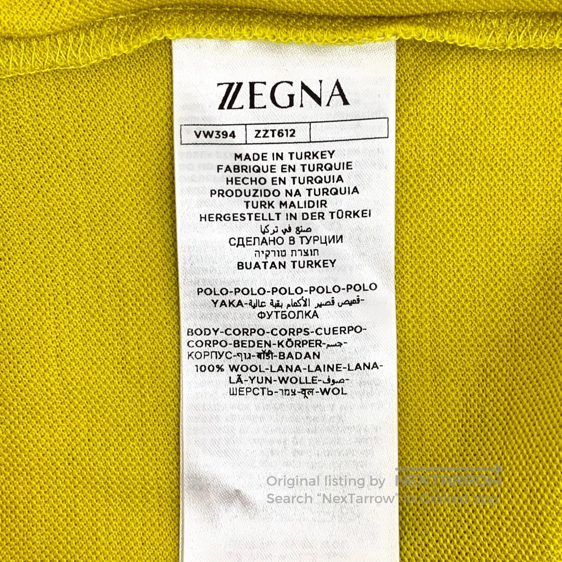 Ermenegildo Zegna Zegna Yellow Logo Patch Wool Collar Short Sleeve T-Shirt| Size US S / EU 44-46 / 1 - 8 Thumbnail