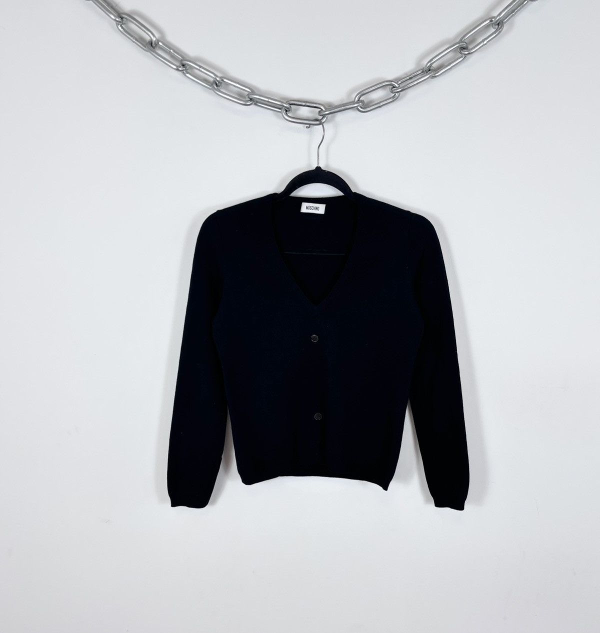 Moschino Moschino Vintage Women’s Black Wool Blend V-Neck Sweater Size L / US 10 / IT 46 - 1 Thumbnail