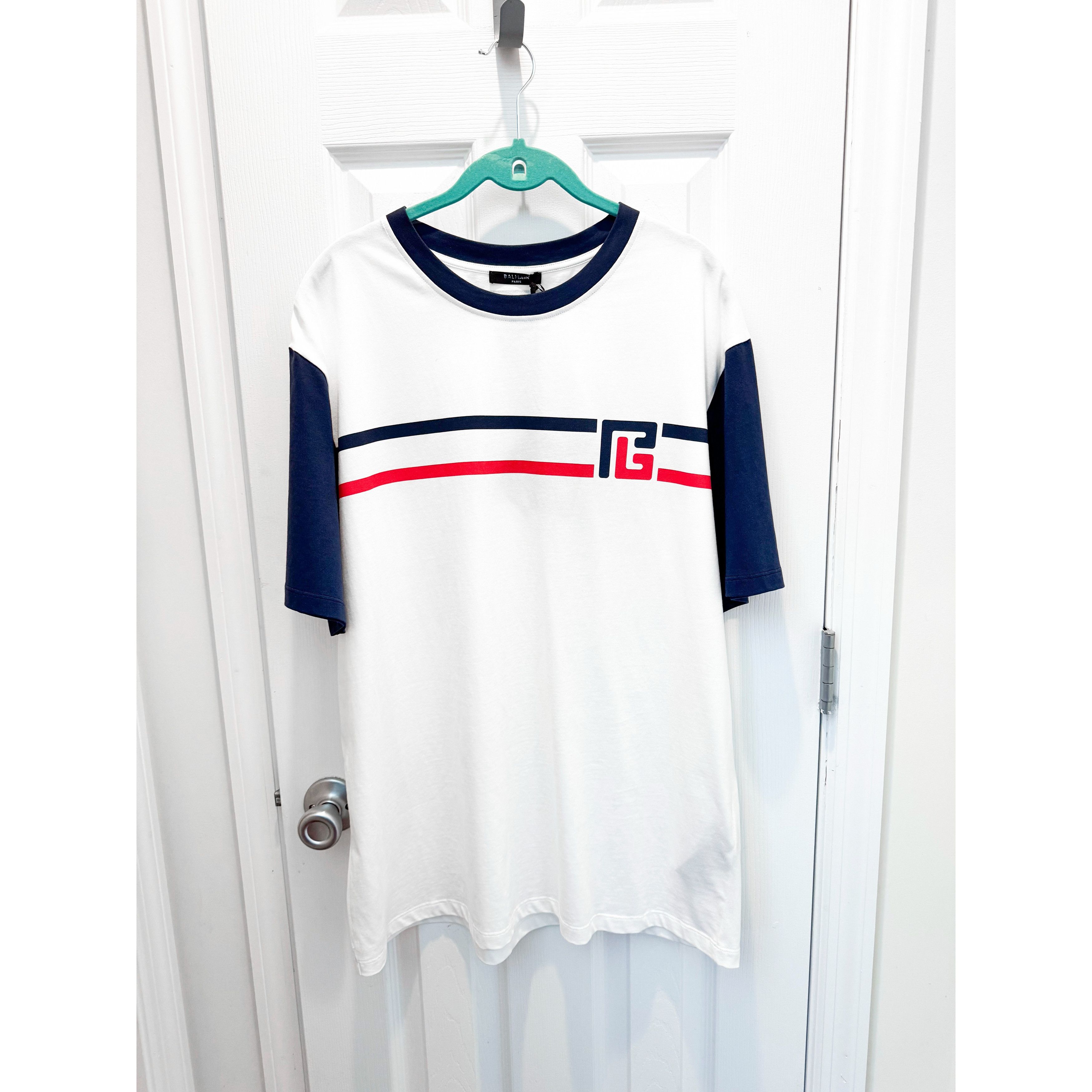 Balmain Balmain organic-cotton striped logo T-shirt Size US M / EU 48-50 / 2 - 3 Thumbnail