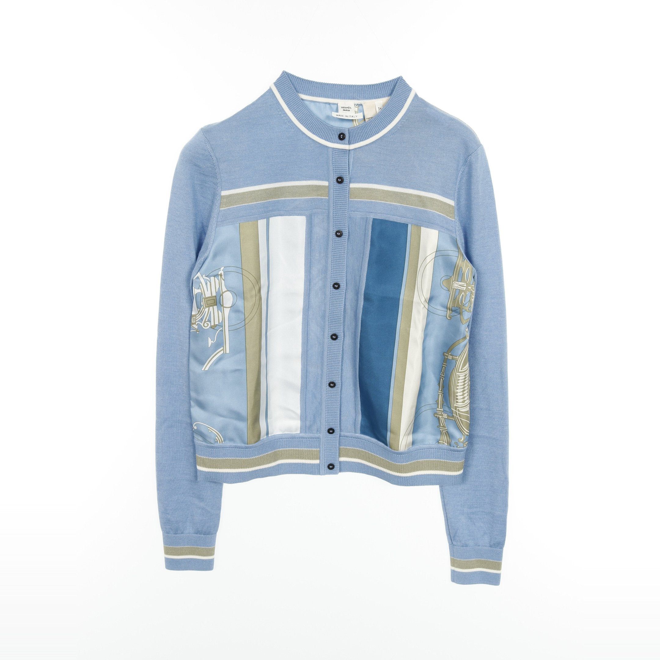 Hermes Hermes Twill Laine Exlibris Cardigan Silk Cashmere Light Blue Size ONE SIZE - 1 Thumbnail