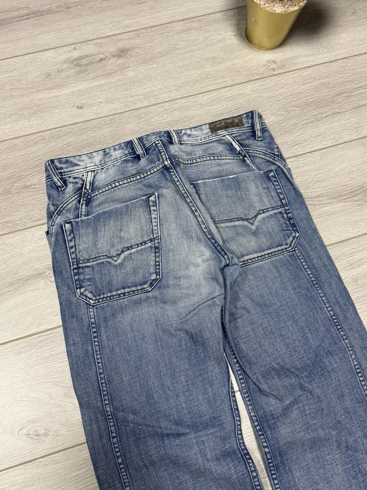 Diesel Diesel Bonsky Blue Wash Distressed Frayed Hem Straight Jeans Size US 33 - 9 Thumbnail