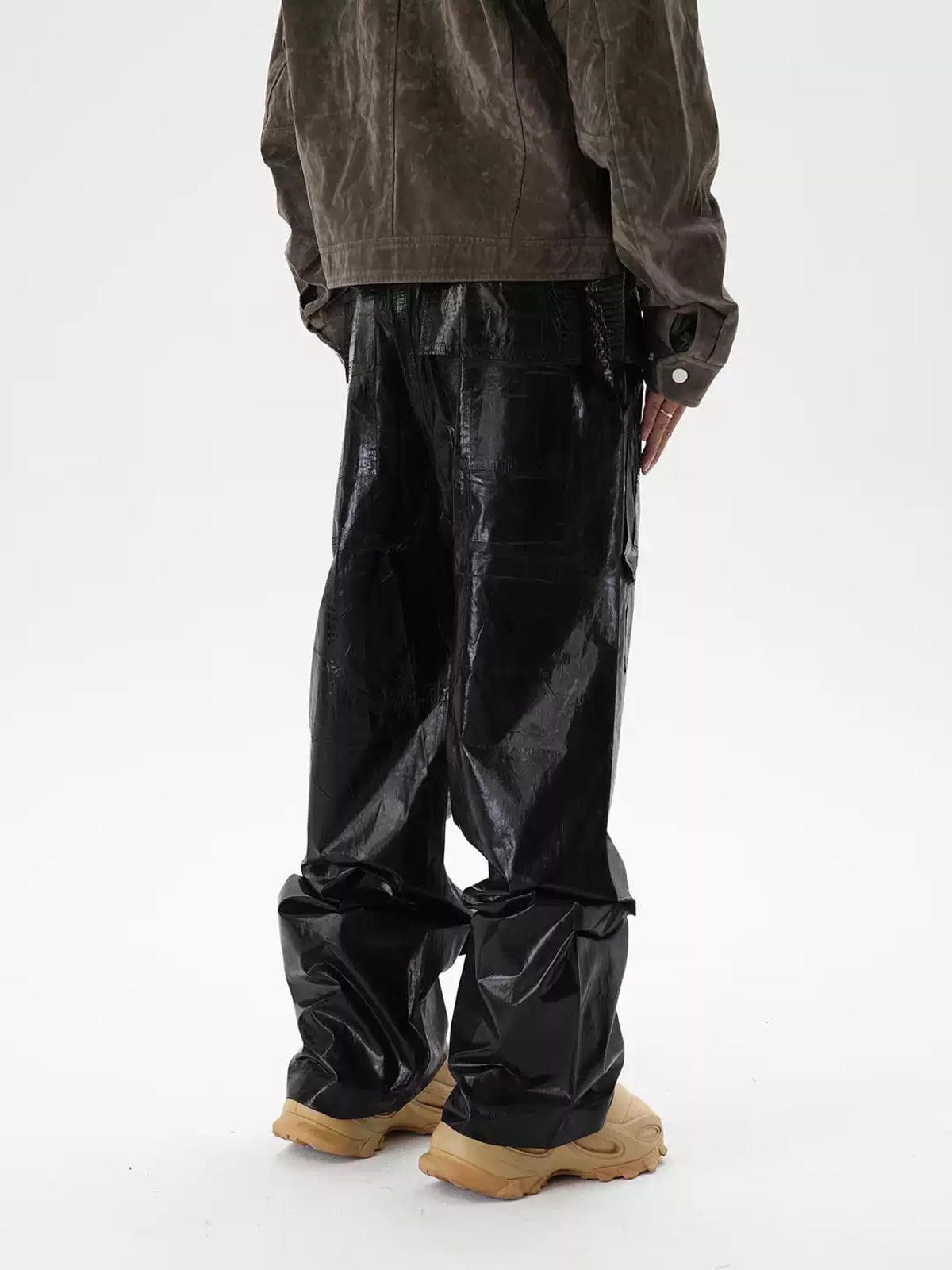 Japanese Brand Black Glossy Leather Multi Pocket Cargo Pants Size US 30 / EU 46 - 6 Thumbnail