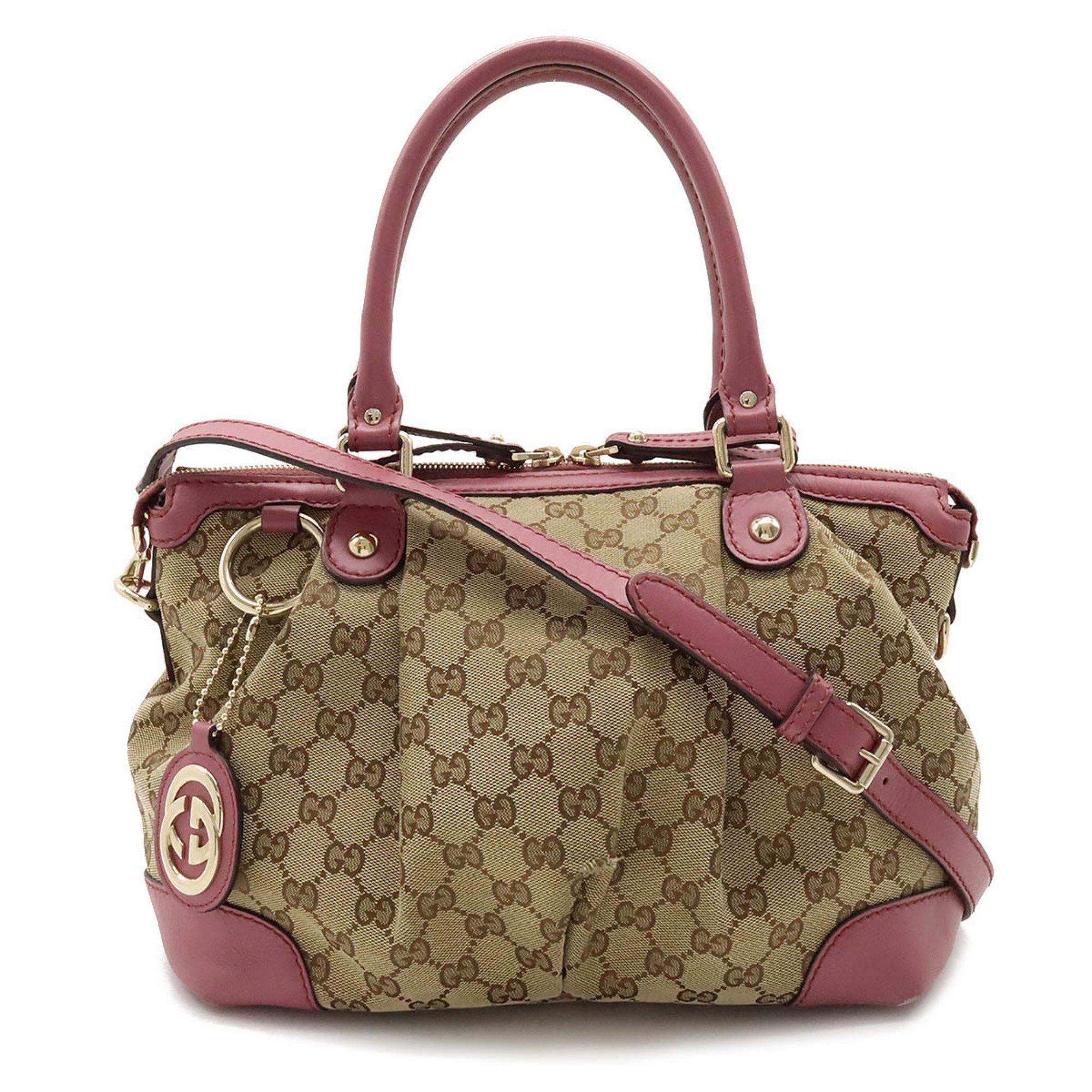 image of Gucci Sookie GG Canvas Handbag Tote Bag Shoulder Leather Khaki Beige Pink Purple 247902, Women's