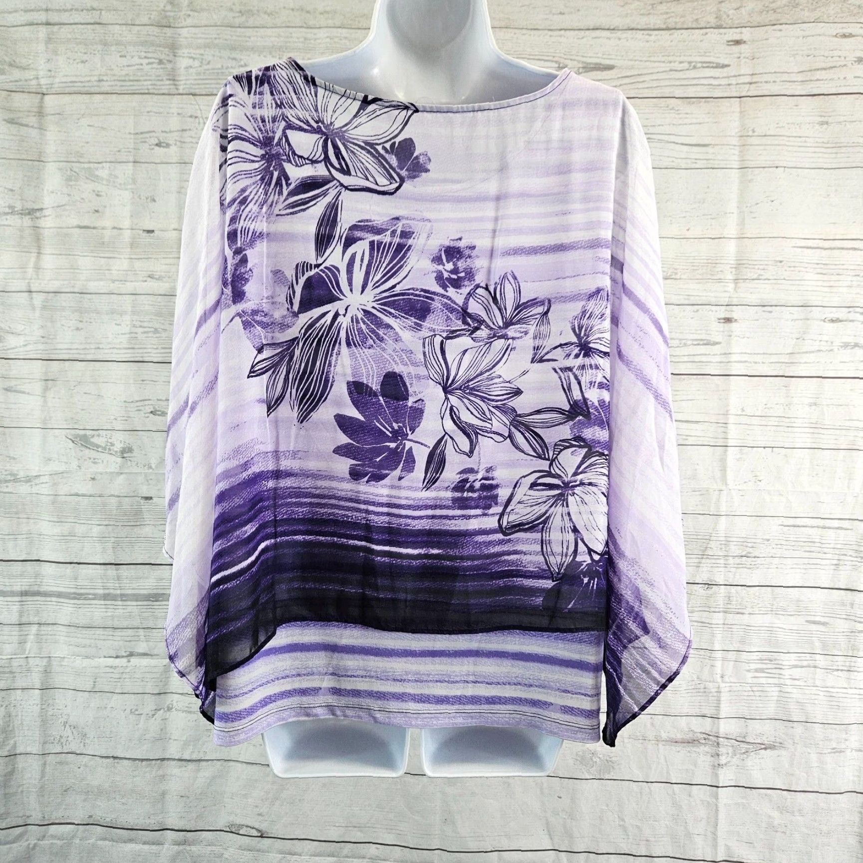 Vintage Chico's Easywear Womens Blouse XL Purple Floral Stripe Layered Top Shirt Size XL / US 12-14 / IT 48-50 - 4 Thumbnail