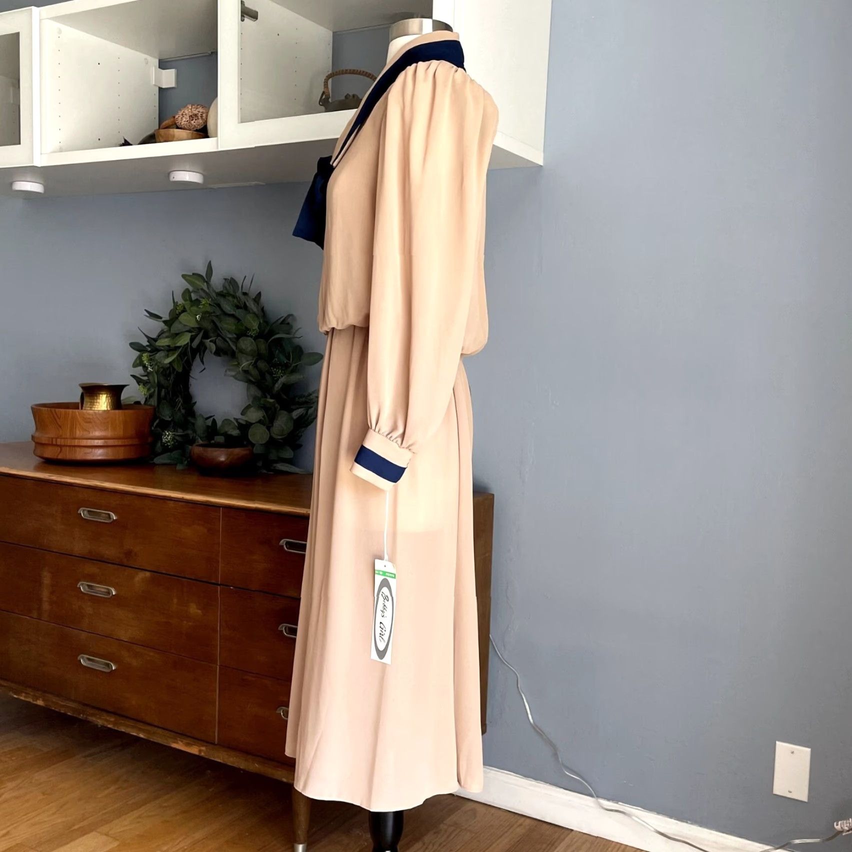 Vintage VINTAGE Bobby's Girl Chiffon Midi Dress Office Wear/Work Beige S/M 70s Secretary/Geek Size S / US 4 / IT 40 - 5 Thumbnail